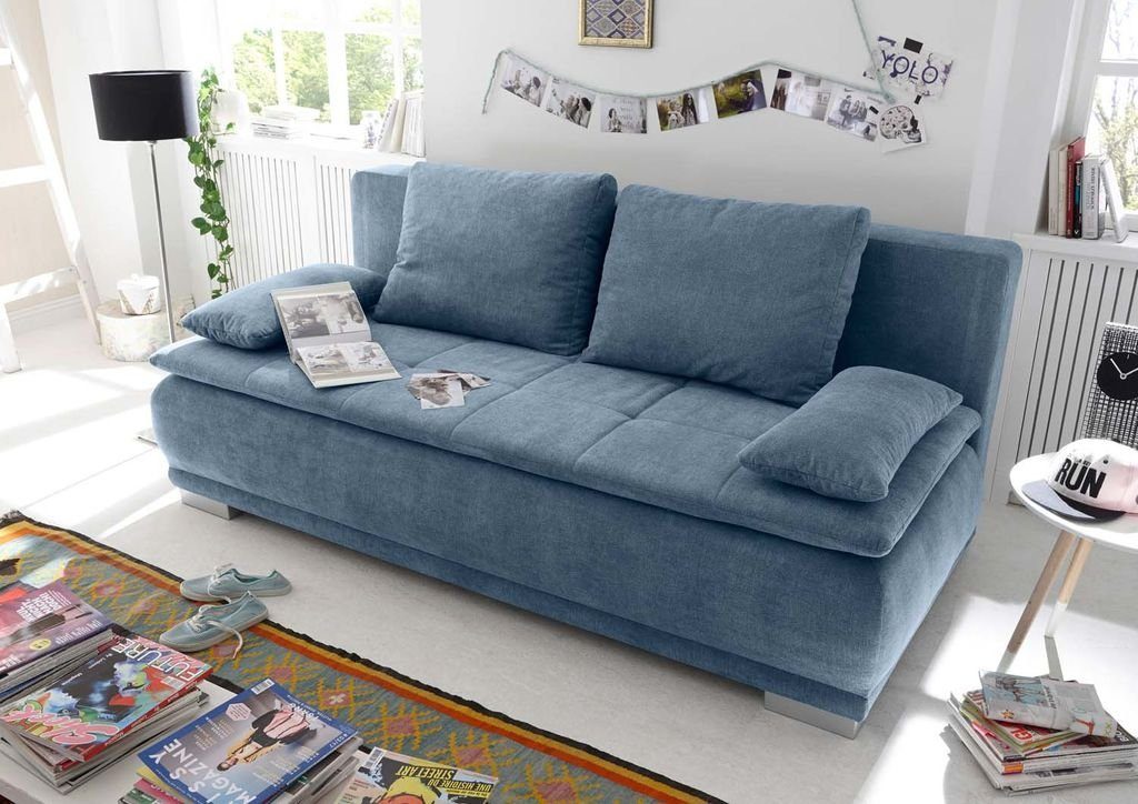 ED Blau Schlafsofa, 211x103 EXCITING Schlafsofa (Denim) DESIGN Couch Sofa cm Luigi Schlafcouch