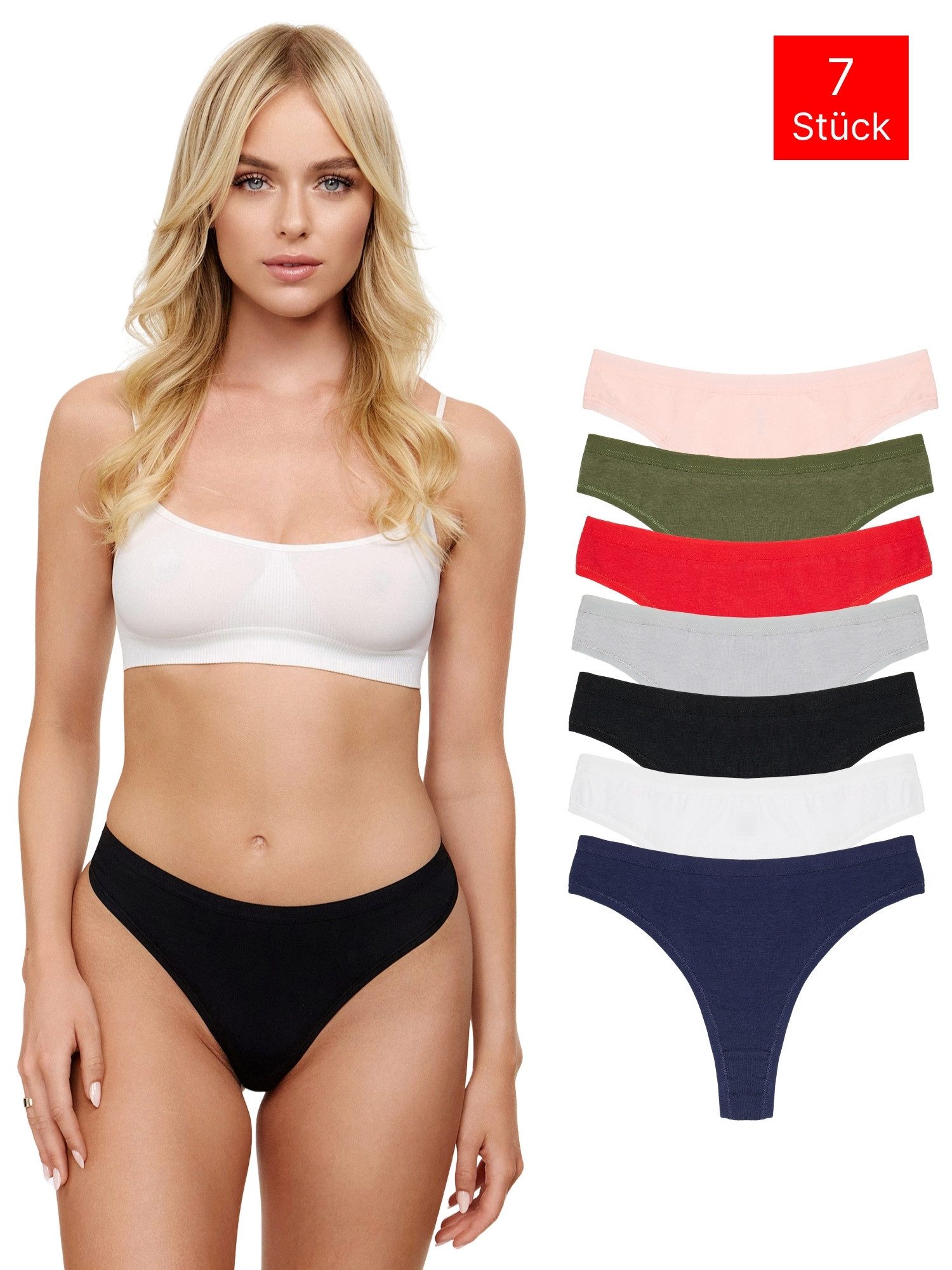 Tazzio String 7er-Pack Damen Tanga Unterhose F912 (Packung, 7-St) zeitlos und unsichtbar unter deiner Kleidung
