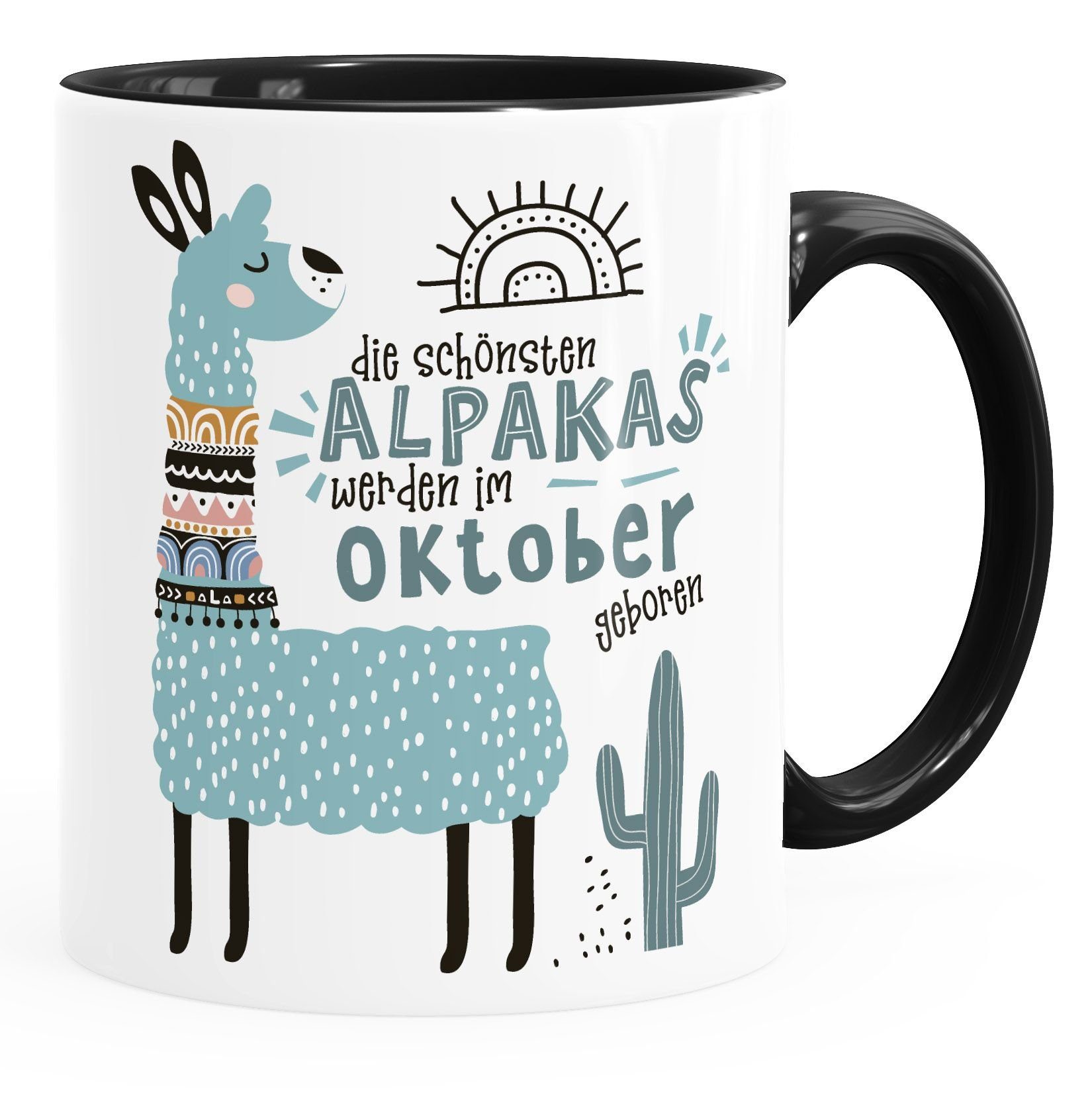 SpecialMe Tasse Kaffee-Tasse Geburtags-Geschenke Oktober Die Motiv Lama im Januar-Dezember schwarz Alpakas Geburtsmonat Schönsten anpassbares geboren werden individuelle SpecialMe®, Keramik