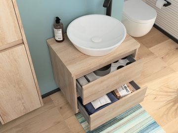 Aqua Bagno Badmöbel-Set Aqua Bagno Duo - Badmöbel 60cm mit Trägerplatte aus Holz Waschtisch, (3-St)