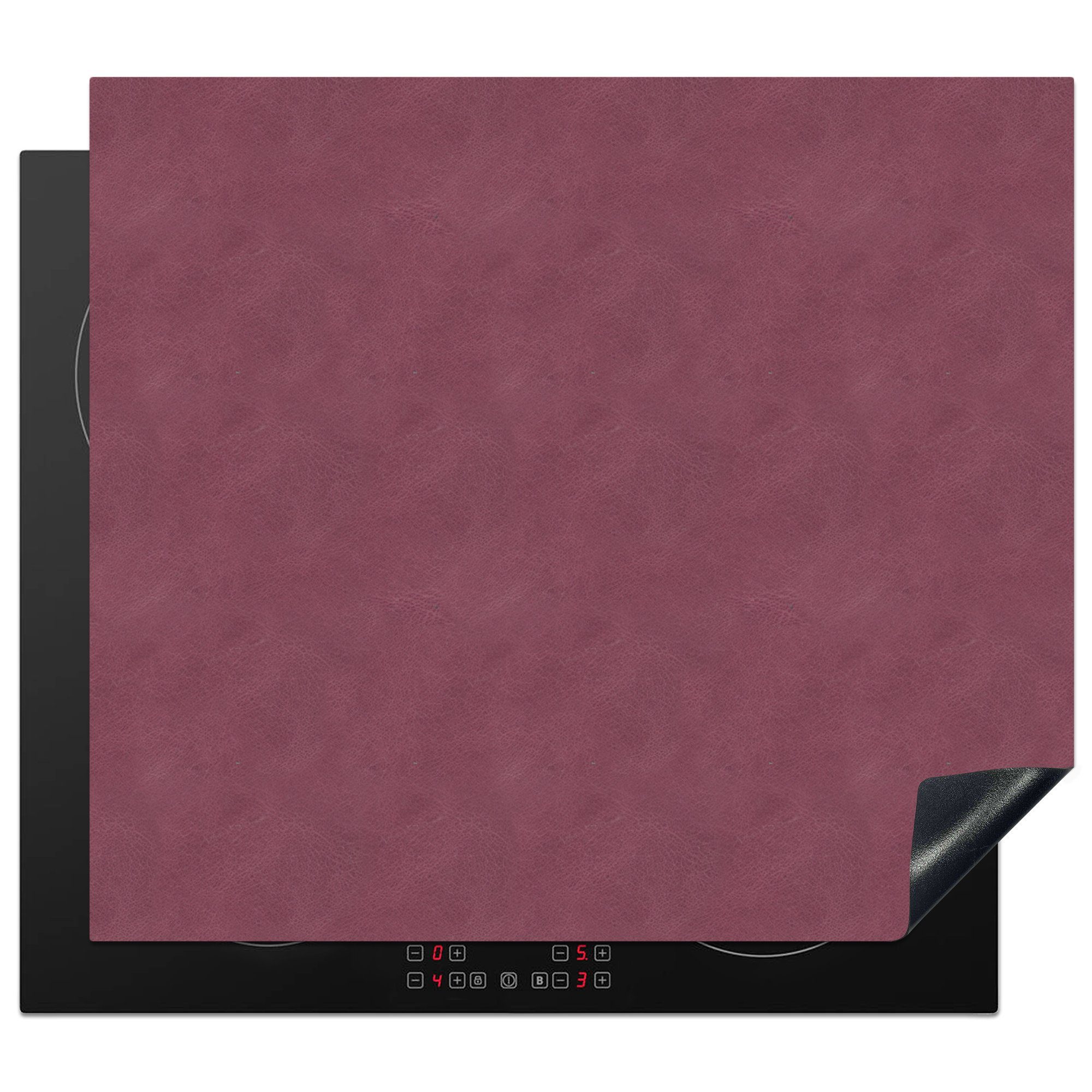 MuchoWow Herdblende-/Abdeckplatte Induktionsschutz - Leder - Rosa - Tiere, Vinyl, (1 tlg), 60x52 cm, Mobile Arbeitsfläche nutzbar, Ceranfeldabdeckung