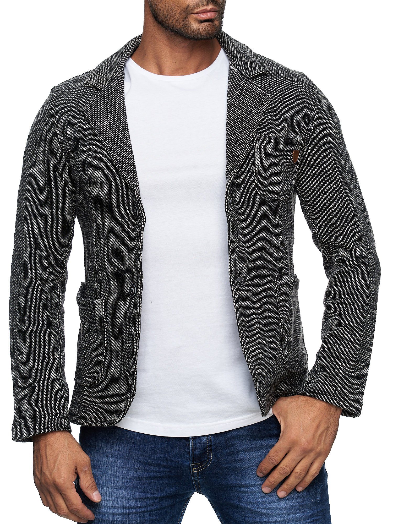 Reslad Stricksakko Reslad Herren Strick Sakko Blazer Strick-Jacke RS-1421 sportliches Stricksakko Sakko Blazer