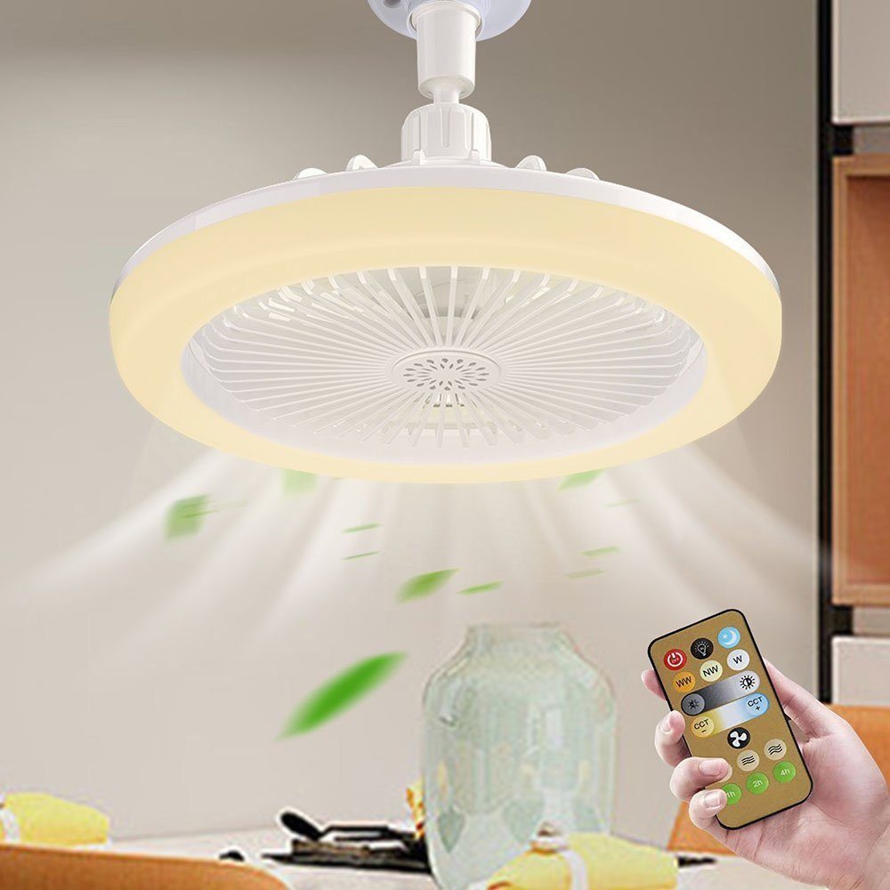 MUPOO Deckenventilator 30W und mit Modi, 3 Fernbedienung,LED Deckenventilatoren, Beleuchtung Küche Esszimmer Schlafzimmer Weiß-E27-Lichtfarbe fur mit Licht Deckenlampe Ventilator