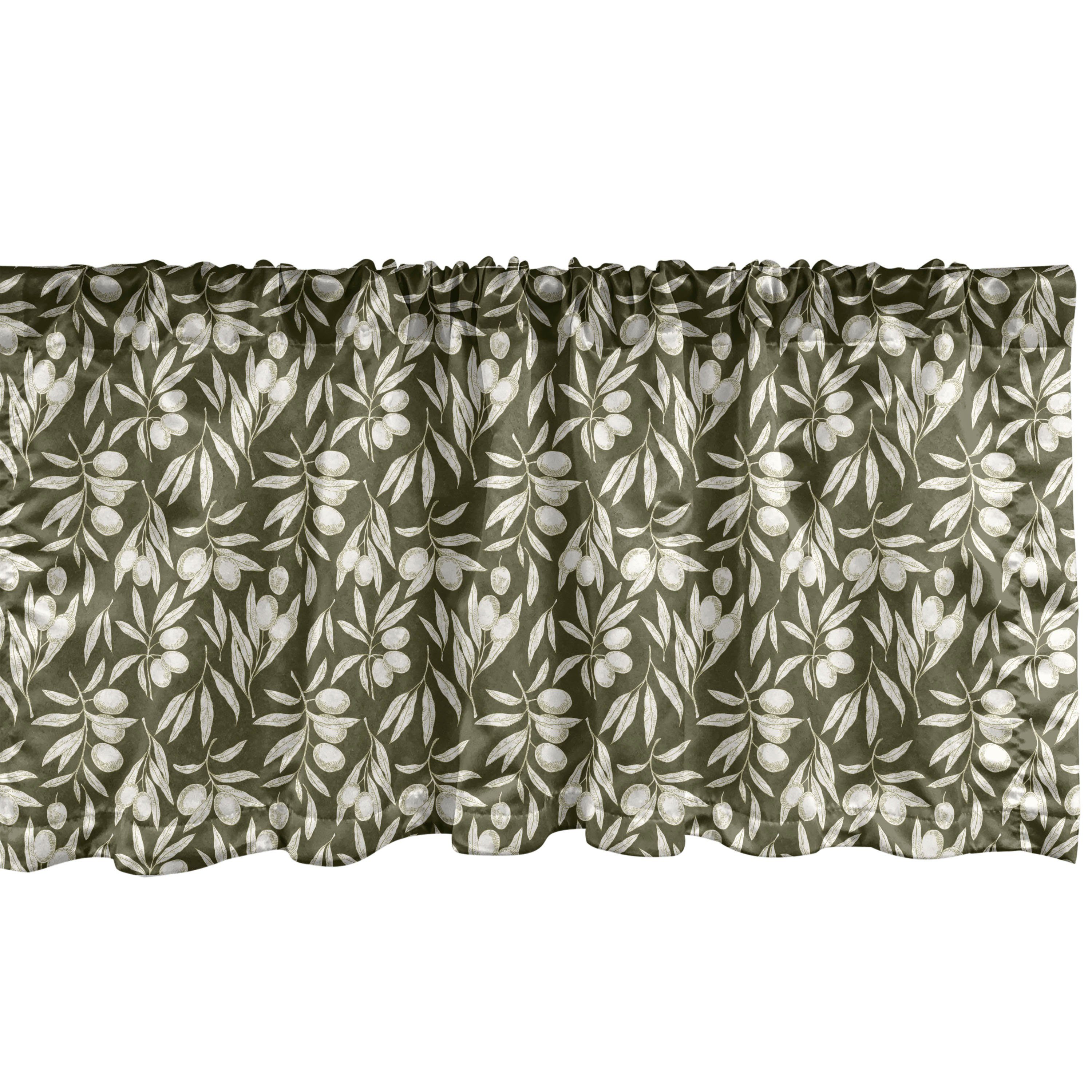 Scheibengardine Vorhang Volant für Küche Schlafzimmer Dekor mit Stangentasche, Abakuhaus, Microfaser, Olive Baum-Zweig Gezeichnet von Hand