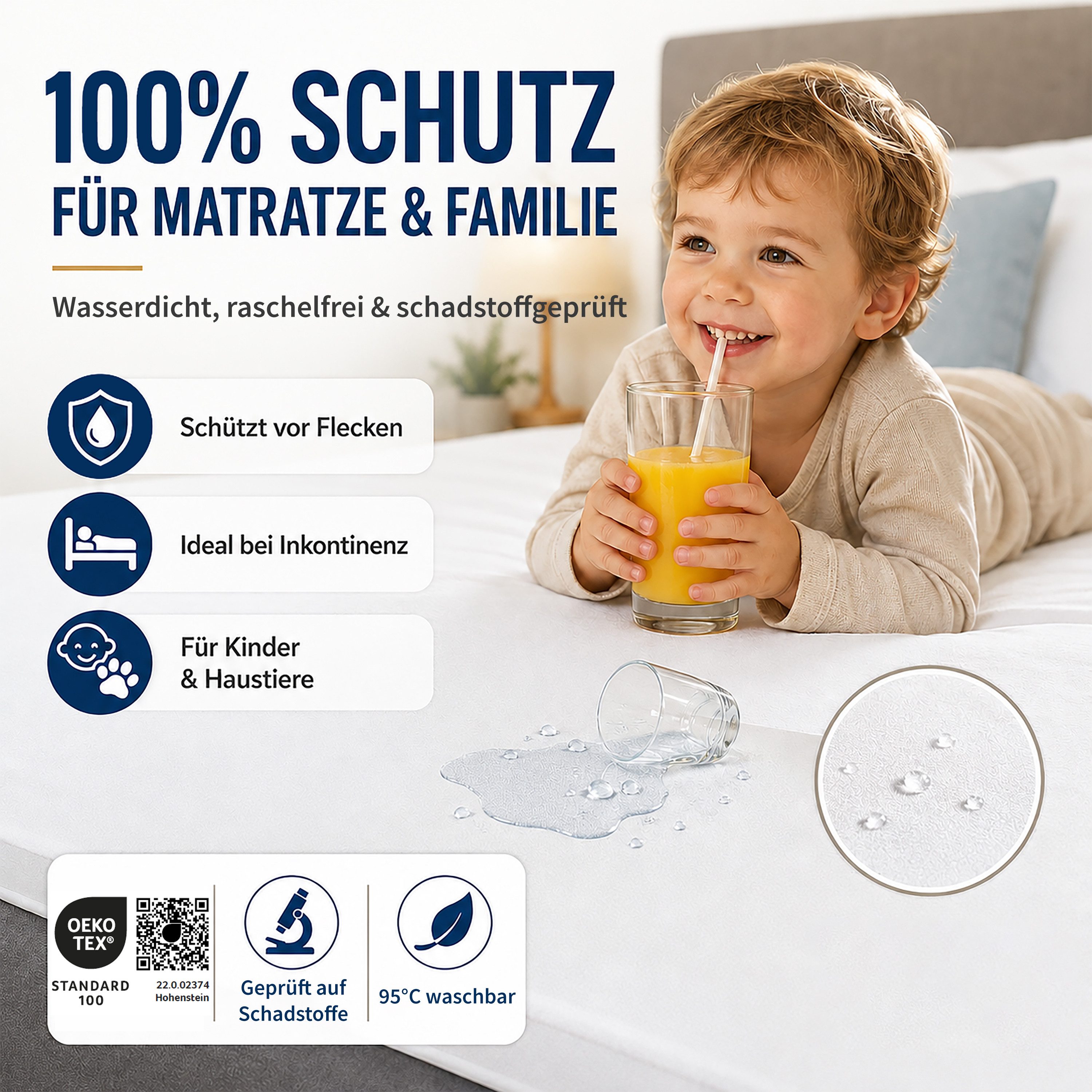 Matratzenschutzbezug & Inkontinenzauflage - 100% Baumwolle mit wasserdichter PU-Membran Stoffschmiede, Wasserdicht – Bild 2 von 5
