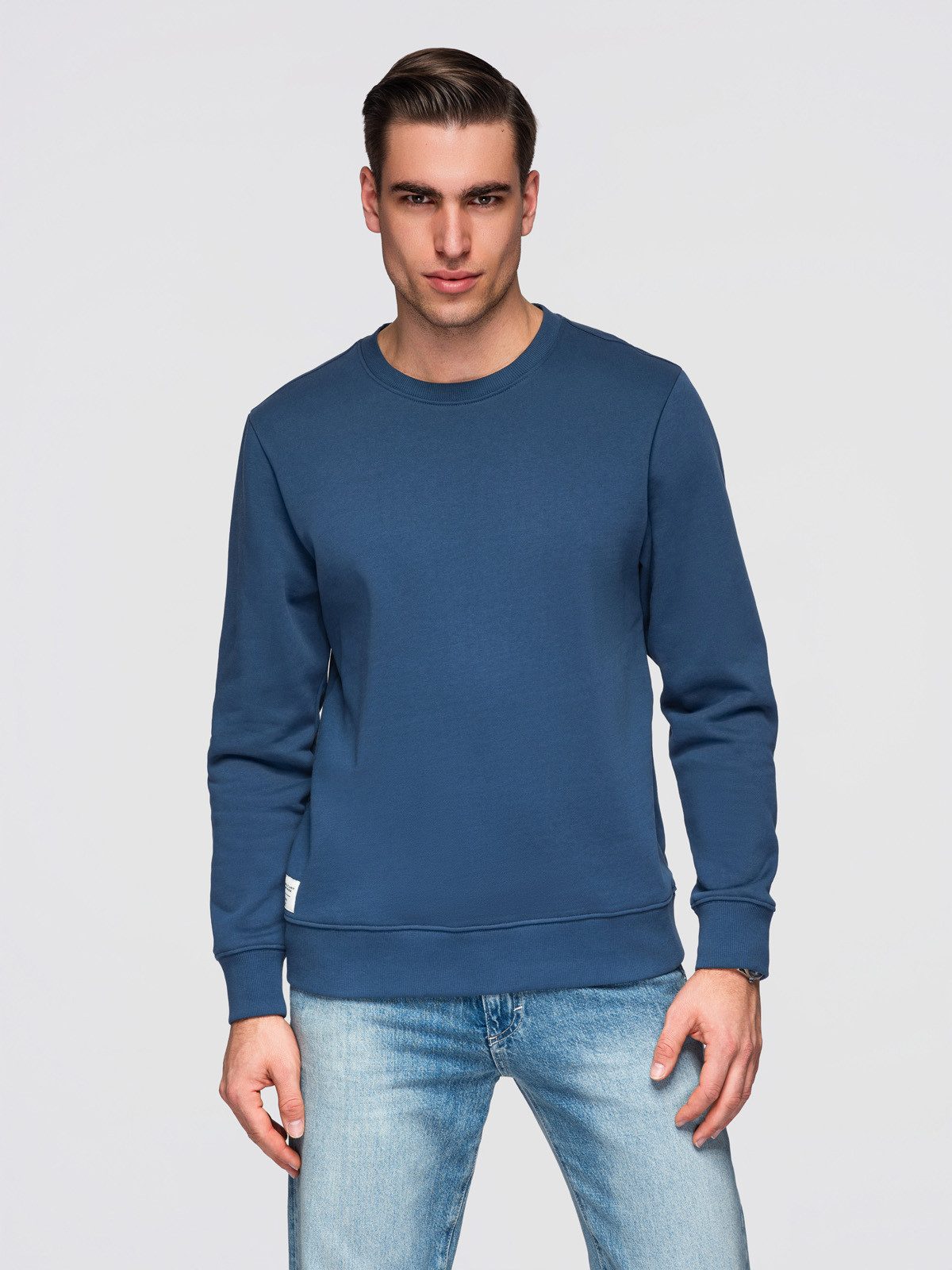 OMBRE Sweatshirt Herren Sweatshirt Basic Rundhals Langarm Dunkelblau L (kein Set, 1-tlg) Elastische Bündchen
