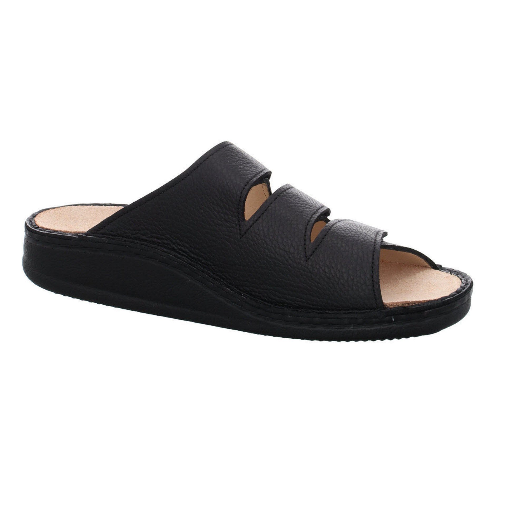 Korfu Finn Herren Pantolette Pantoletten schwarz Glattleder dunkel Hausschuh Comfort Sandalen