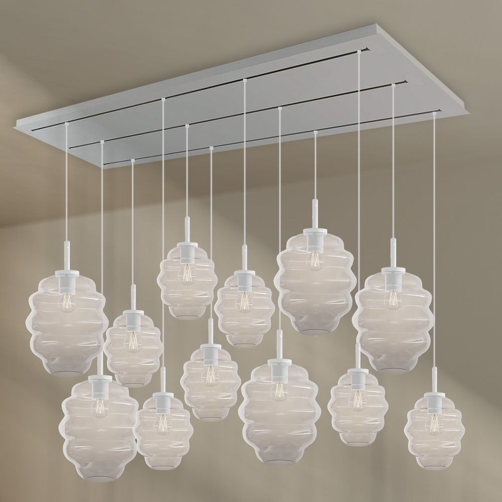s.luce Pendelleuchte Echos Esszimmerlampe 12-flg Baldachin 3-rhg Ø18/25cm Klar