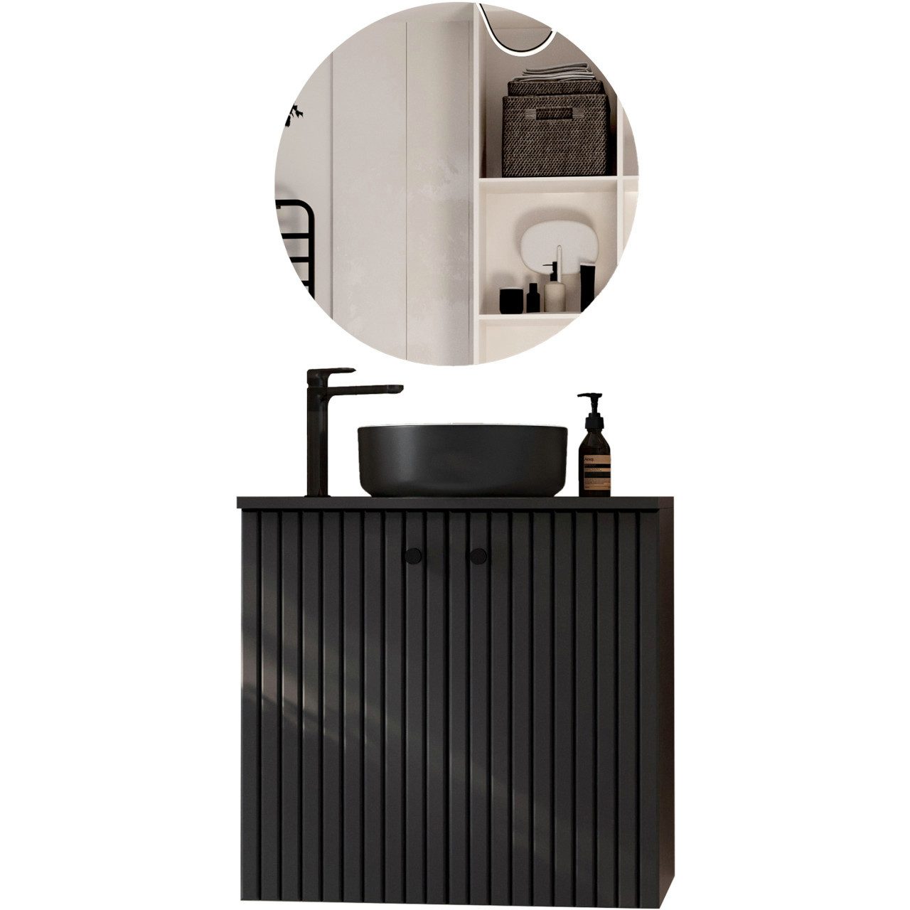 MOEBLINE Badezimmer-Set Badmöbel Set ASTRO MINI schwarz Waschbeckenuntersch günstig online kaufen