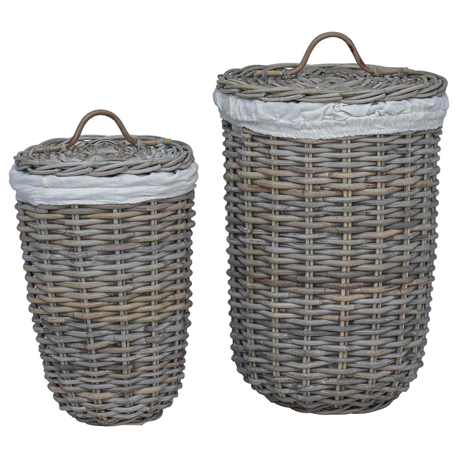vidaXL Wäschekorb mit Deckel 2 pcs Kubu Grau Kubu Rattan (2 St)