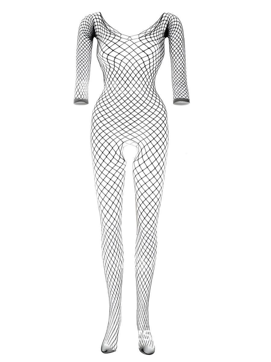 Elegant Love Bodystocking-Ouvert Netz-Langarm-Bodystocking mit Ouvert – Reizwäsche in großen Größen Plus Size Dessous mit offenem Schritt – Netzdesign für Damen