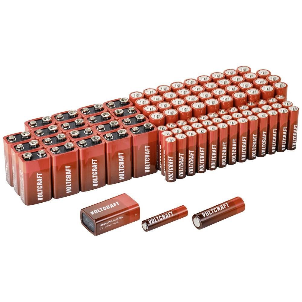 VOLTCRAFT Alkaline-Batteriesortiment, 100 Stück Akku