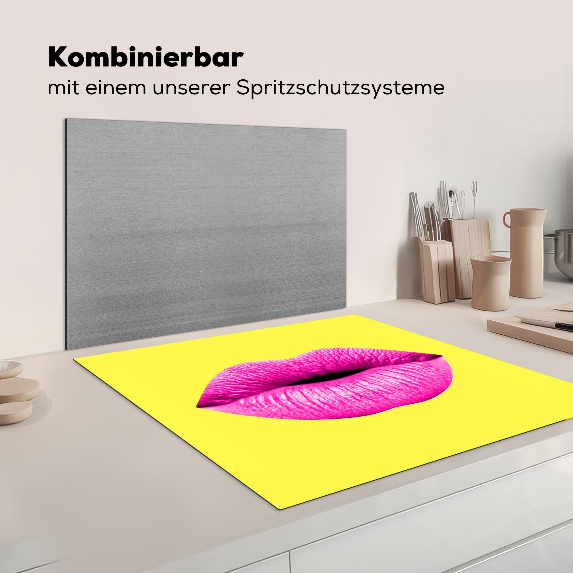 - Herdblende-/Abdeckplatte tlg), 78x78 Ceranfeldabdeckung, Gelb, (1 für Vinyl, MuchoWow Lippen Arbeitsplatte - Rosa küche cm,