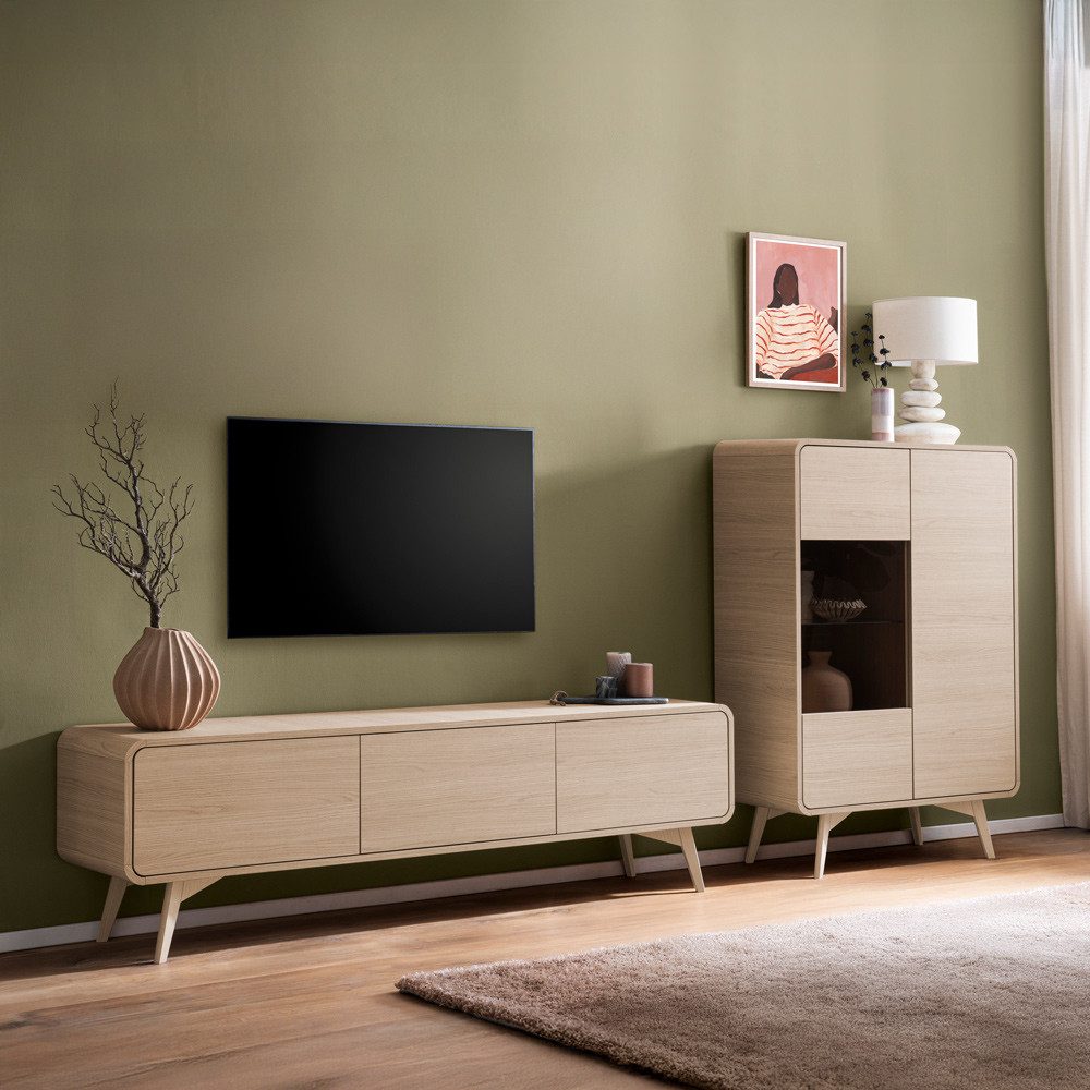 Lomadox Wohnwand TULSA-61, (2-St., Highboard Lowboard), minimalistische Möbel in Eiche Dekor, Push-to-Open, Softclose