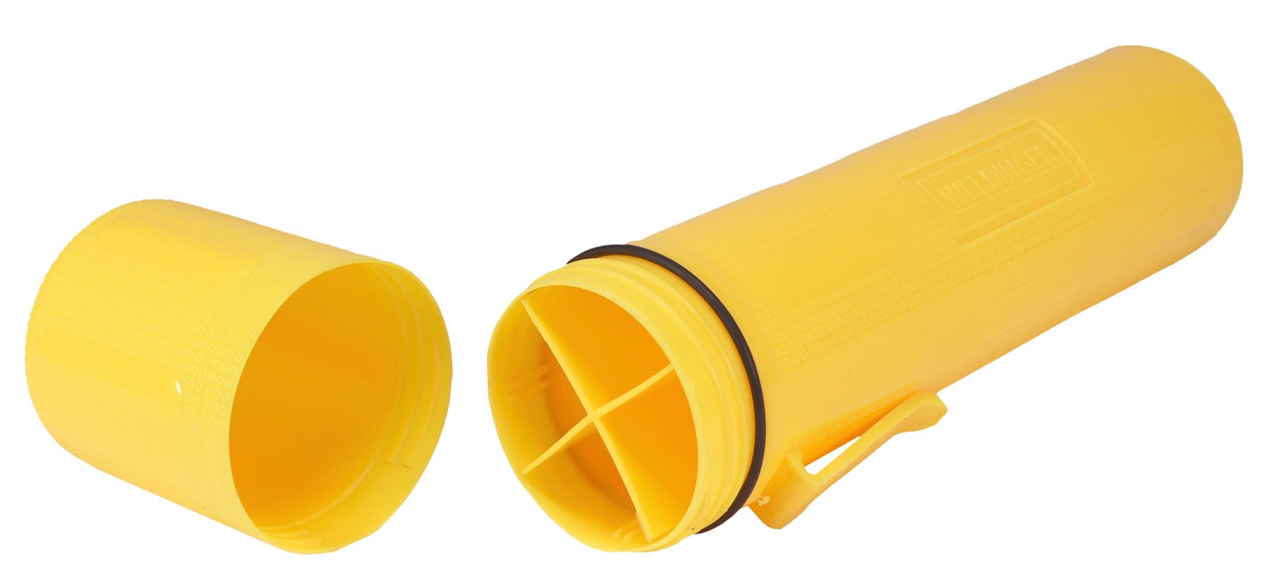 WELDINGER Stabelektroden Elektrodenköcher 85x370 mm leer mit Dichtung für MMA-Stabelektroden, wasserdicht verschließbarer Behälter