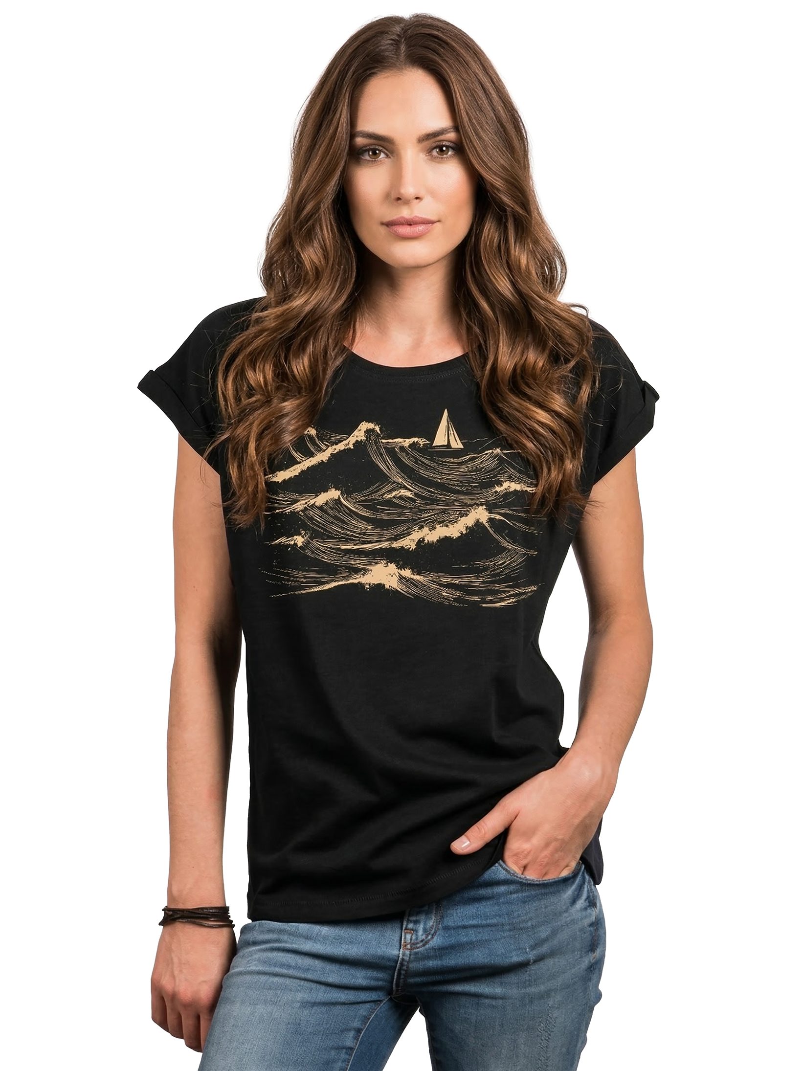 MAKAYA T-Shirt Seglerinnen Damen-Top – maritimes Design mit Segel-Motiv (Schwarz, Blau, XS, S, M, L, XL, XXL, 3XL, 4XL, 5XL) Baumwolle
