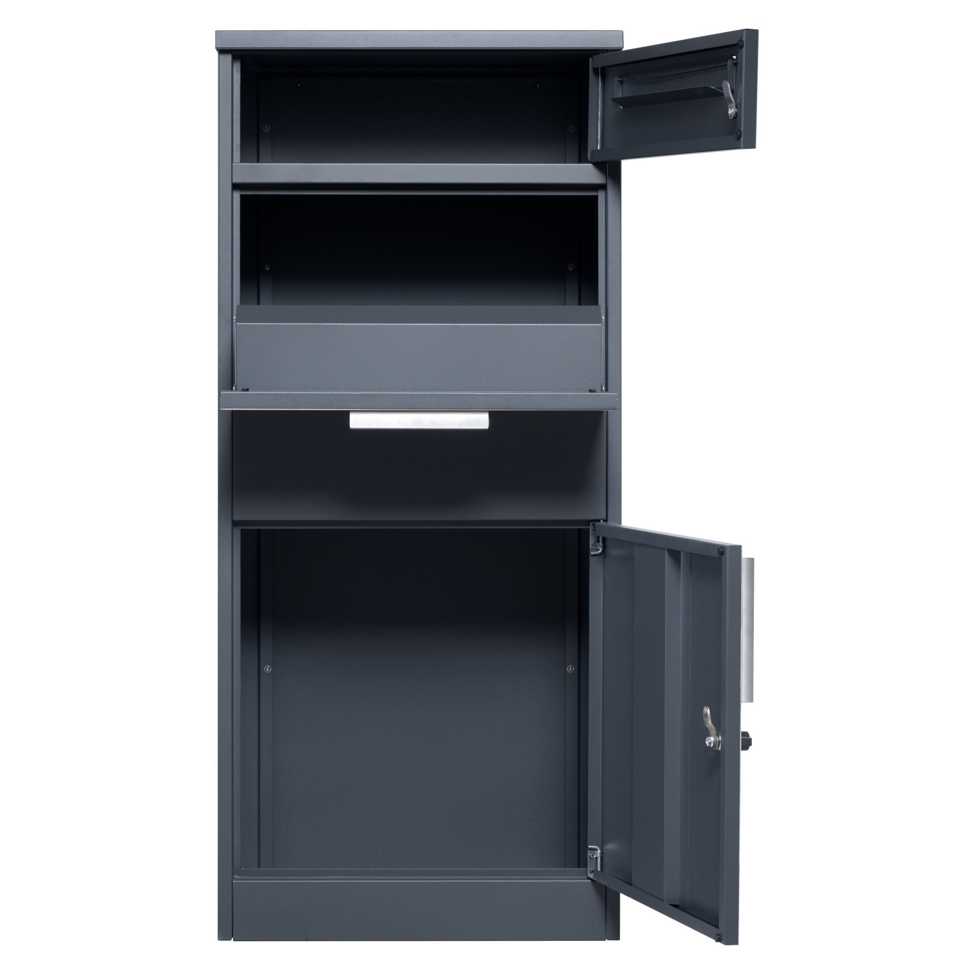 Zelsius Paketbriefkasten Terra, pulverbeschichteter Stahl, RAL7016 Holzoptik, Diebstahlsperre