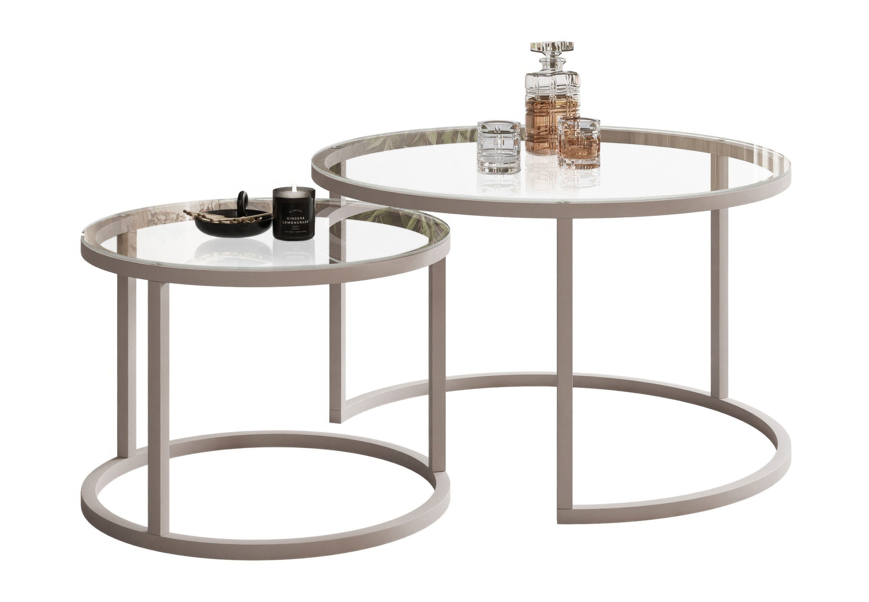 Lookway Couchtisch CIRI 2in1 GLASS KASCHMIR (2er-Set), Durchmesser: ⌀70 cm und ⌀50 cm