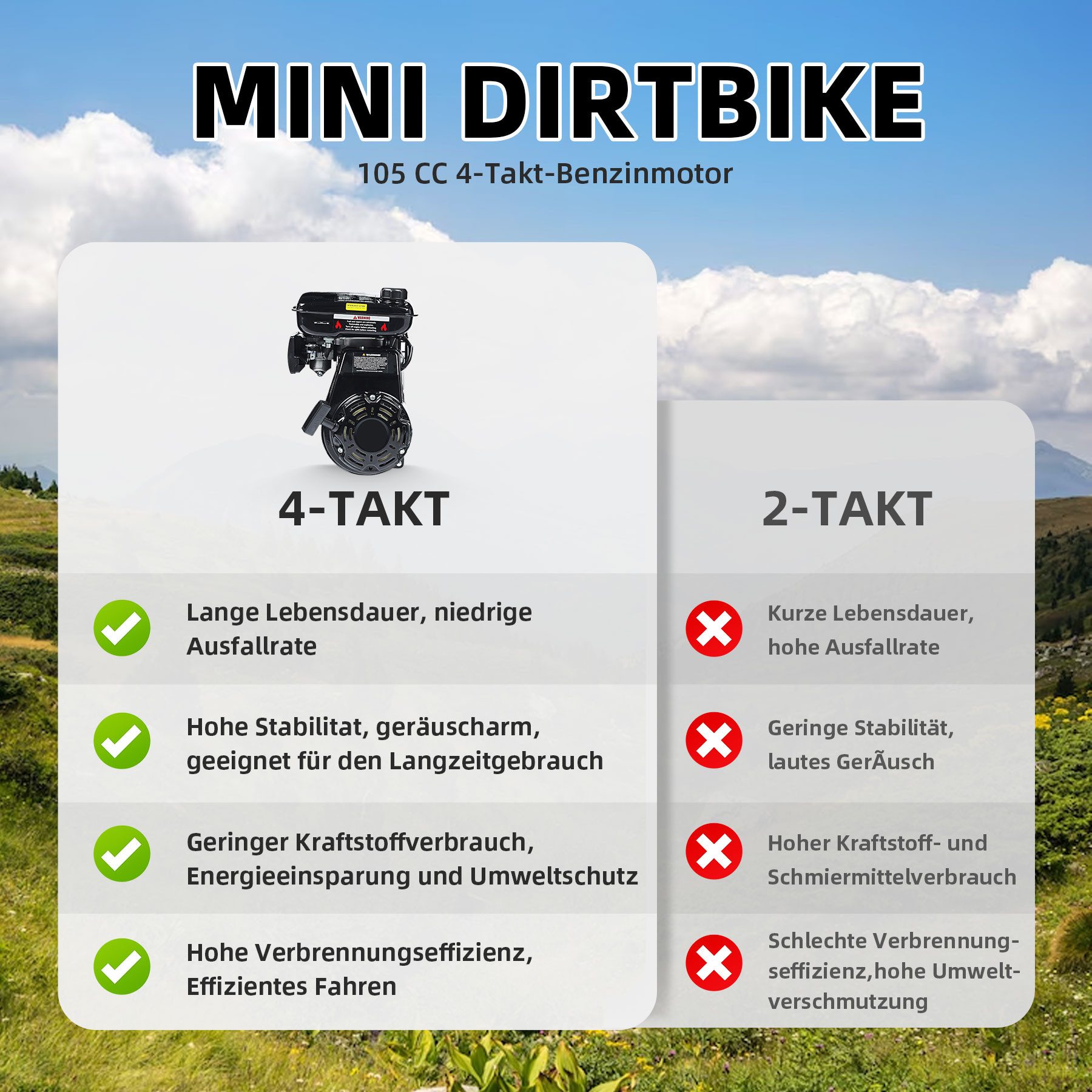 Oryxearth Dirt-Bike Pocket bike Minicross 105cc 20km/h Gasbetriebenes Offroad-Motorrad