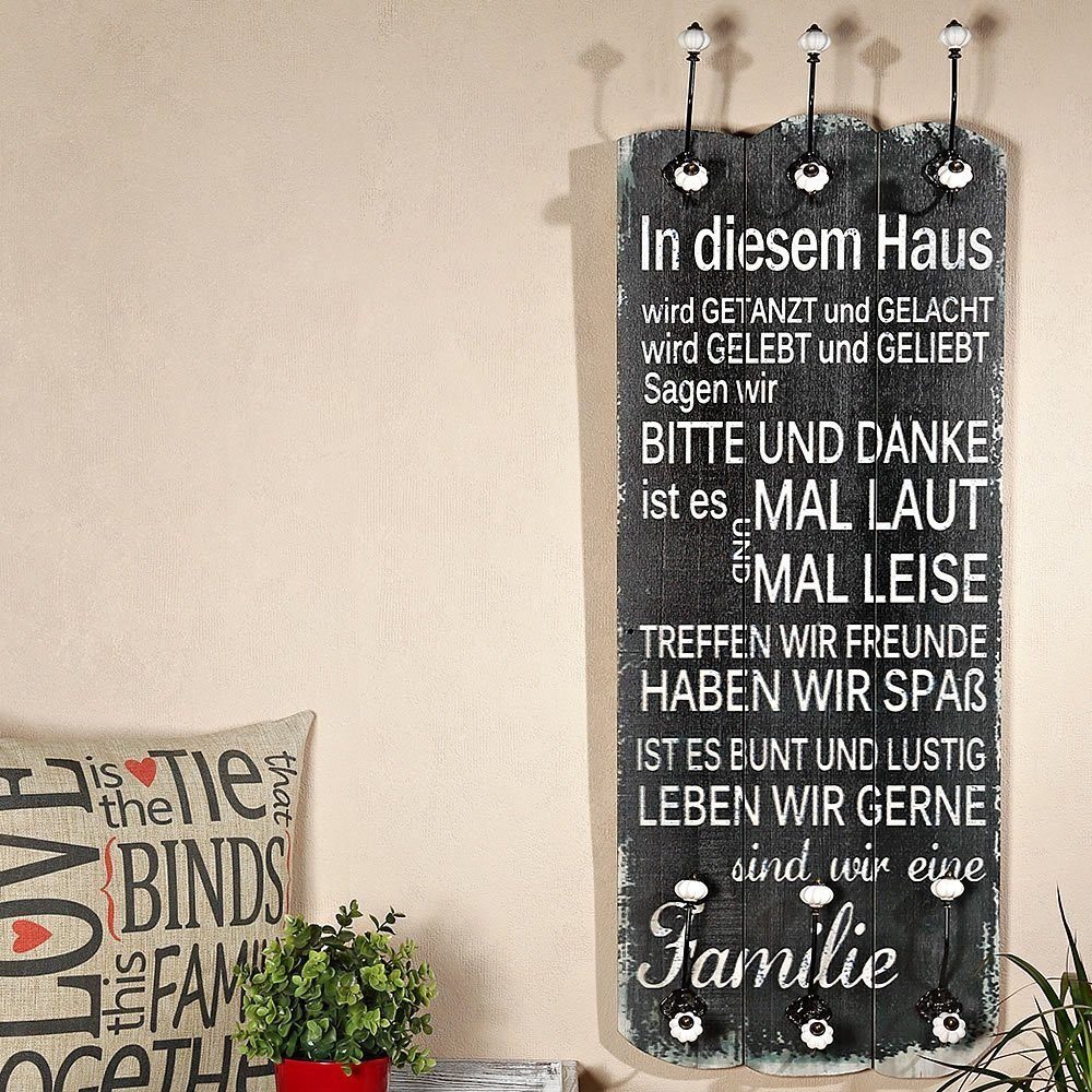 Melko Garderobe Garderobe Garderobenpaneel 6 Haken in Schwarz aus Holz Flur günstig online kaufen