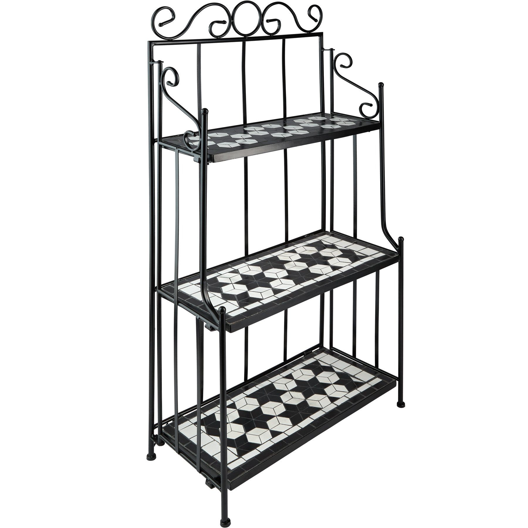 tectake Pflanztisch Blumentreppe, 61 x 29 x 114 cm, klappbar und mit 3 Mosaikböden (Blumenregal, 1-St., in schwarz/weiß), Robuste Konstruktion