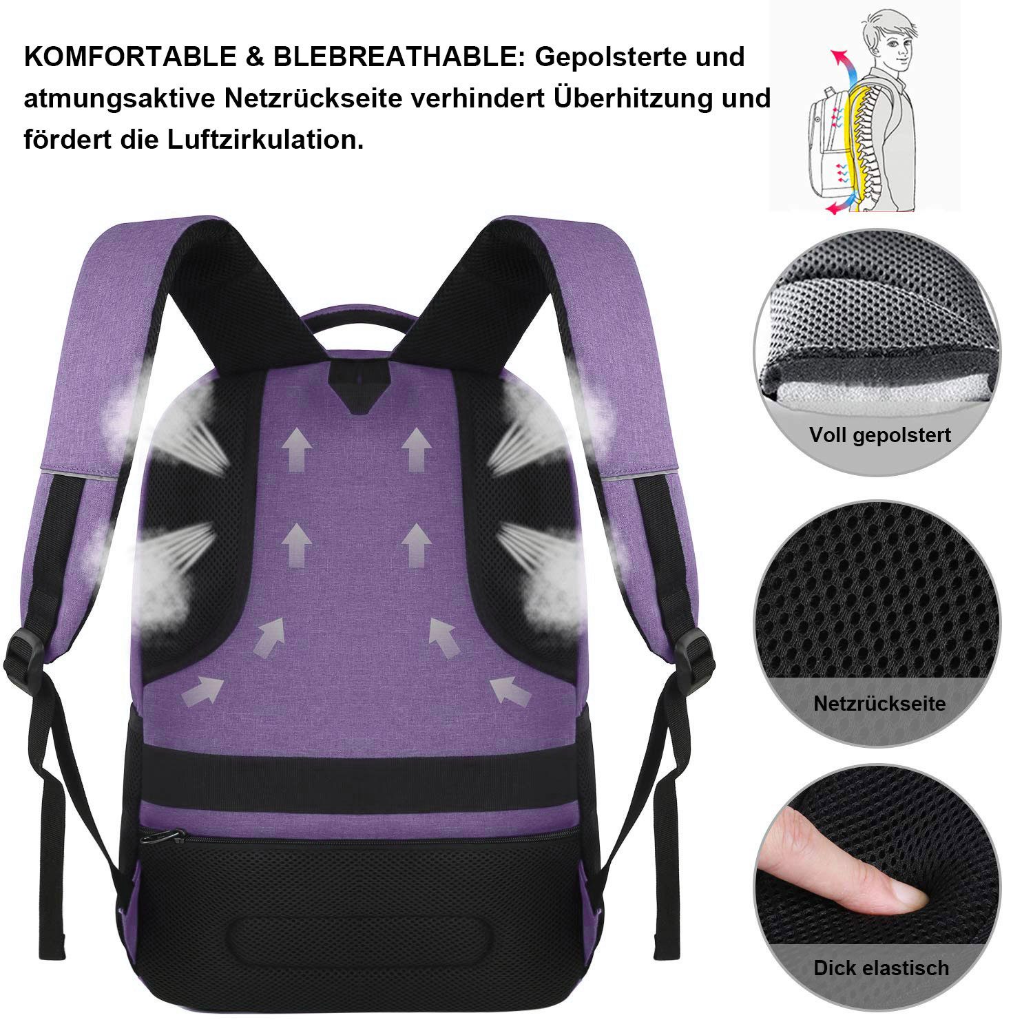 MODFU Laptoprucksack Laptop Rucksack Rucksäcke Schulrucksack Laptoptasche Wasserbeständig (Laptop Notebook Tasche Schule Uni Rucksack Freizeitrucksack, Anti-Die – Bild 4 von 5