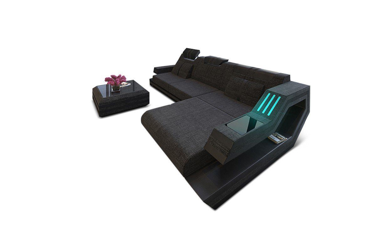 L H mit Stoffsofa wahlweise schwarzgrau-schwarz Ecksofa Form Couch Bettfunktion Ravenna Polster Ecksofa Dreams Sofa, Strukturstoff Sofa