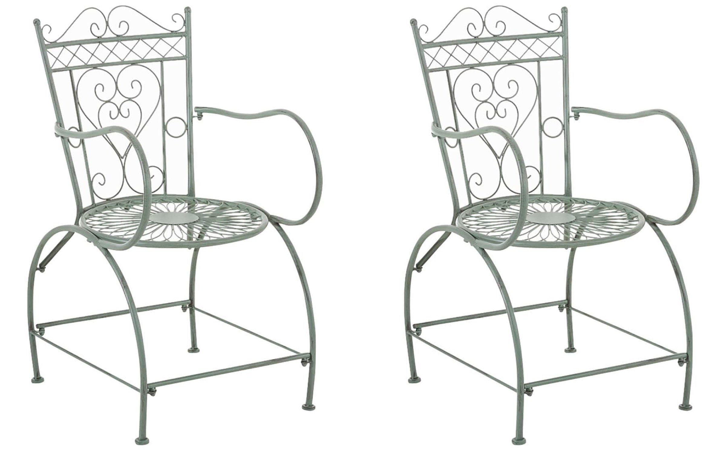 2er-Set Gartenstuhl Balkon, handgefertigtem 2 / cm Bistrotisch 48 Terrasse (Metalltische für Eisen Garten, Farbe: cm antik-grün 48 Sheen outdoor, - 88 - 43 TPFGarden x Sitzhöhe: aus Maße - (HxBxT): St), x