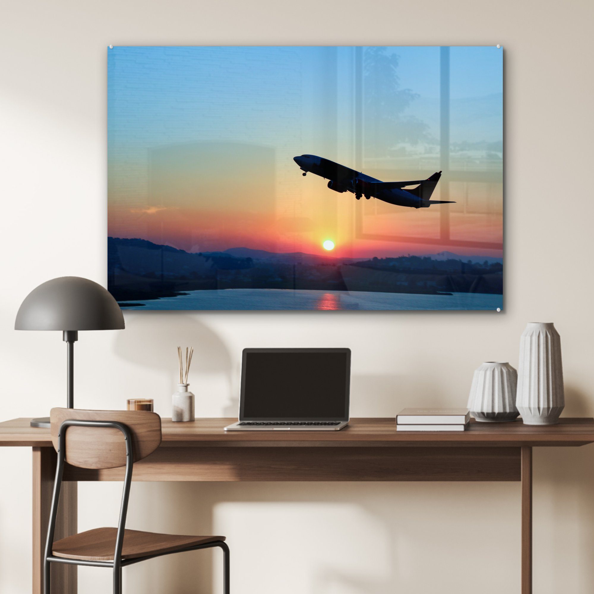 Sonnenuntergang, eines bei Acrylglasbild St), & (1 Schlafzimmer Wohnzimmer Acrylglasbilder Flugzeugs MuchoWow Start
