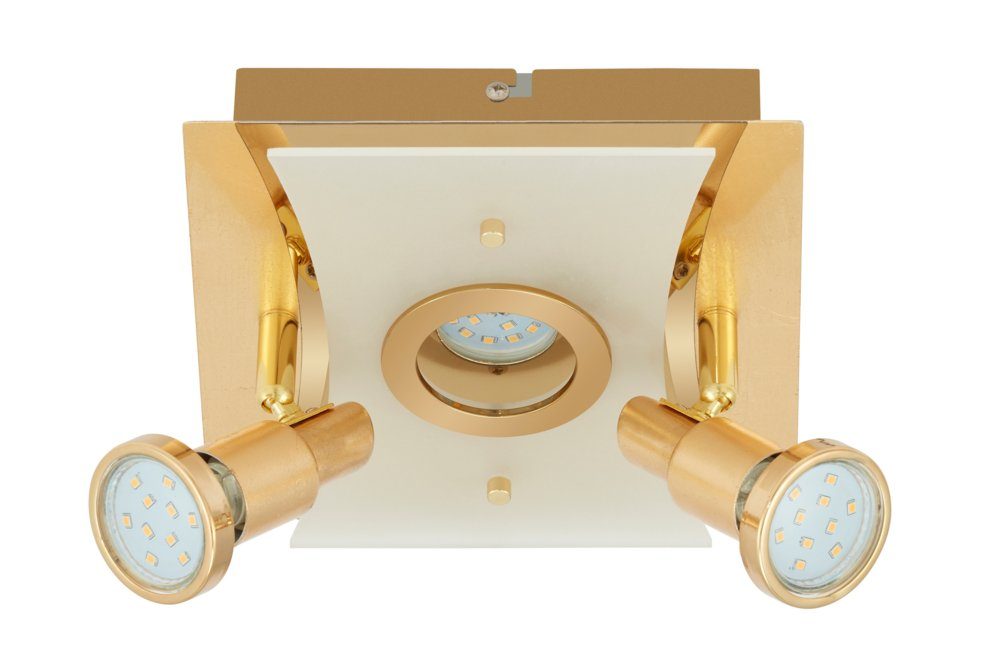 Briloner Leuchten Aufbauleuchte LED 3 Gold flg Eckig Warmweiß Deckenleuchte 20x20cm Schwenkbar Drehbar