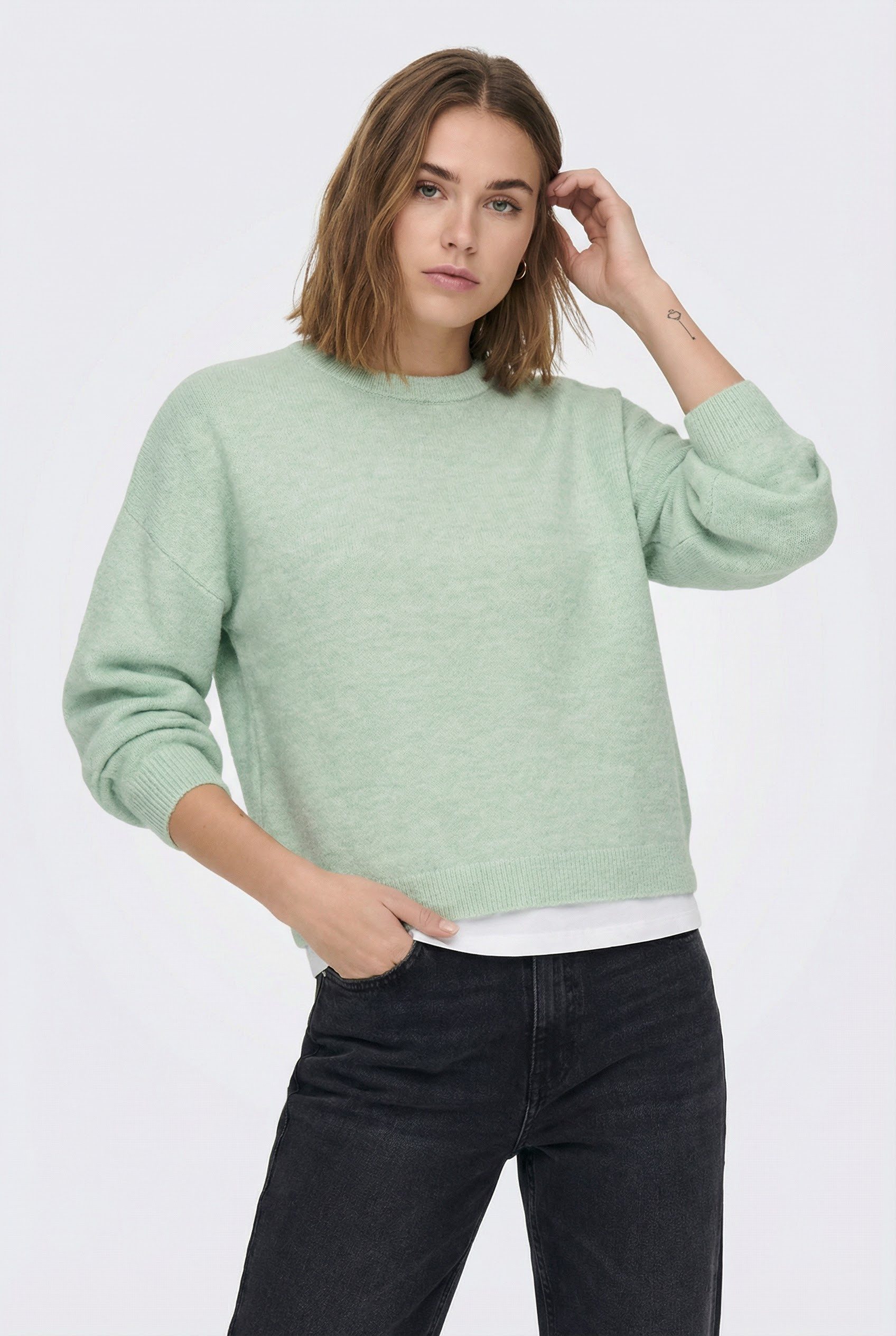 ONLY Rundhalspullover ONLSIMONI L/S O-NECK PULLOVER KNT NOOS Materialmix, regular fit