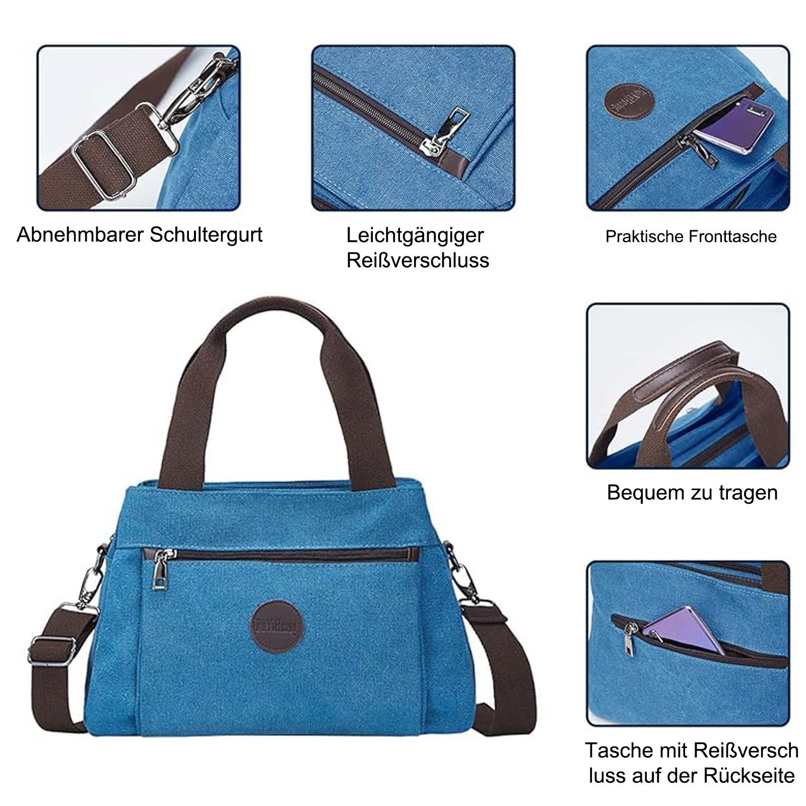 REDOM Henkeltasche Damen Umhängetasche Tragetasche Aktentasche (Canvas Schultertasche Arbeitstasche Messenger-Tasche mit Schultergurt, Freizeittasche, Unitasche, Bürotasche, 32 x 12 x 22 cm), für Jungen Freizeit Arbeit Business Schule Büro Reisen usw.