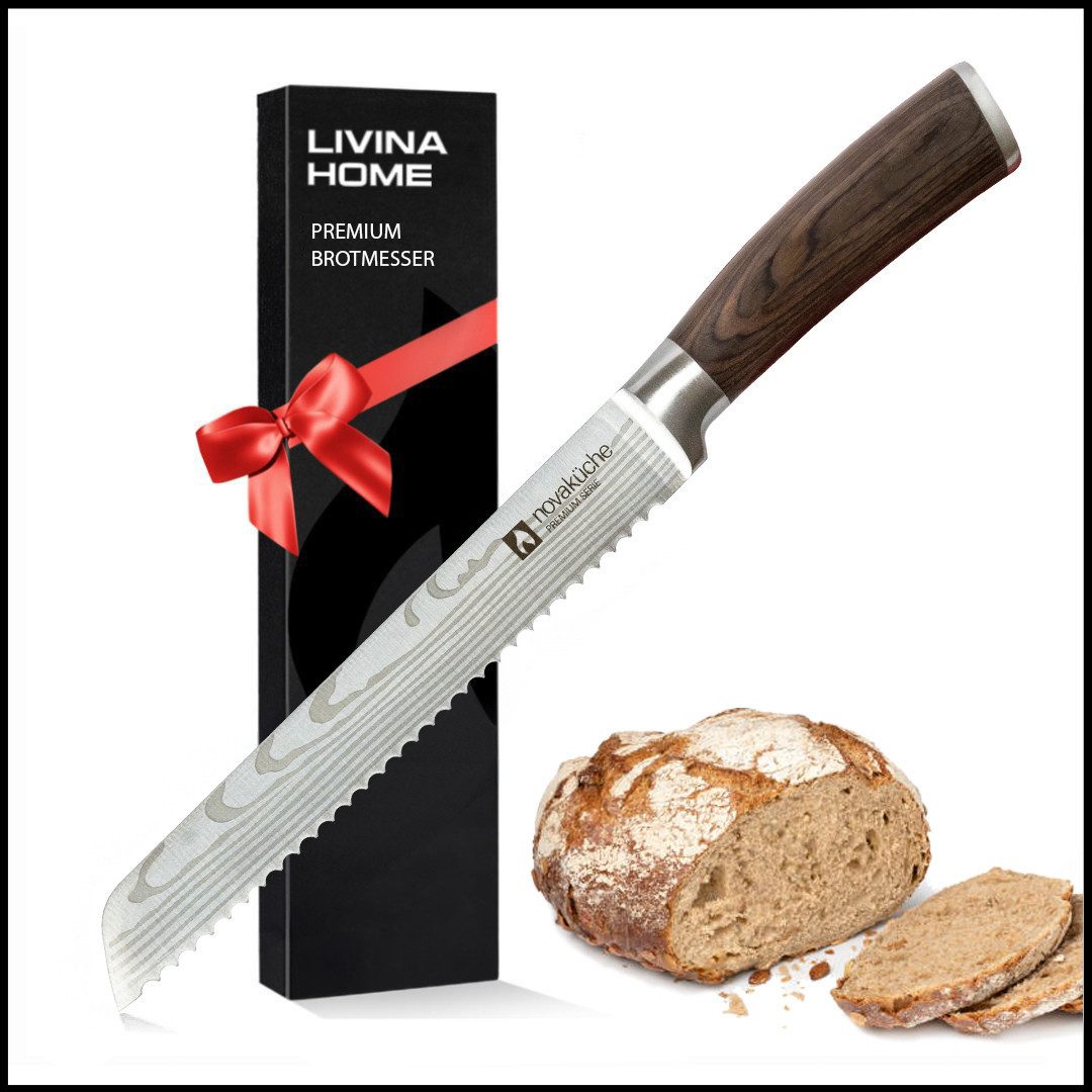 LIVINA HOME Ножи для хлеба Brot Messer mit Wellenschliff, mit extrem scharfer Klinge, Кухонные ножи, Klingenlänge 20 cm, Sommer Angebot!