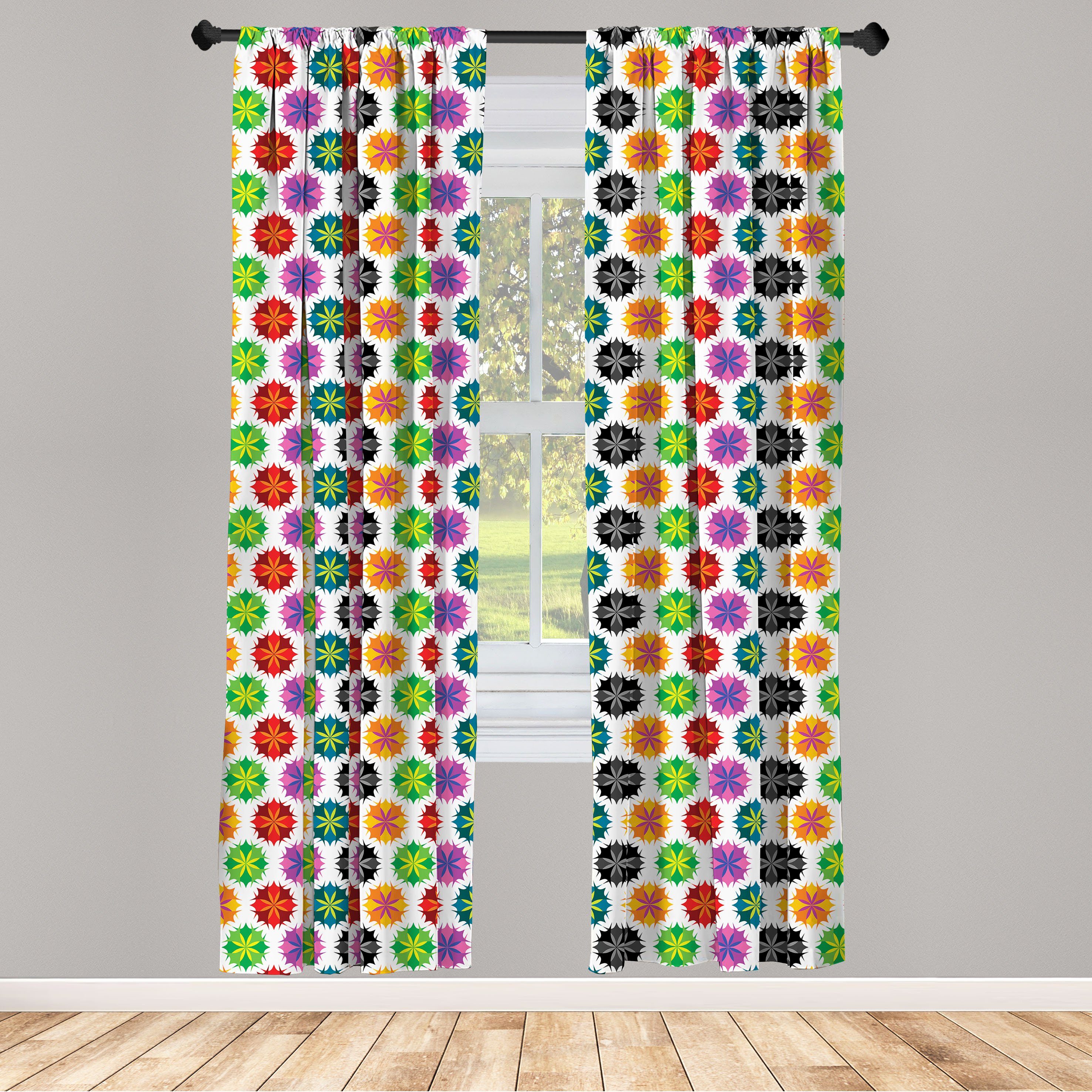Gardine Vorhang für Wohnzimmer Schlafzimmer Dekor, Abakuhaus, Microfaser, Bunt Vibrant Zusammenfassung Flora | Fertiggardinen
