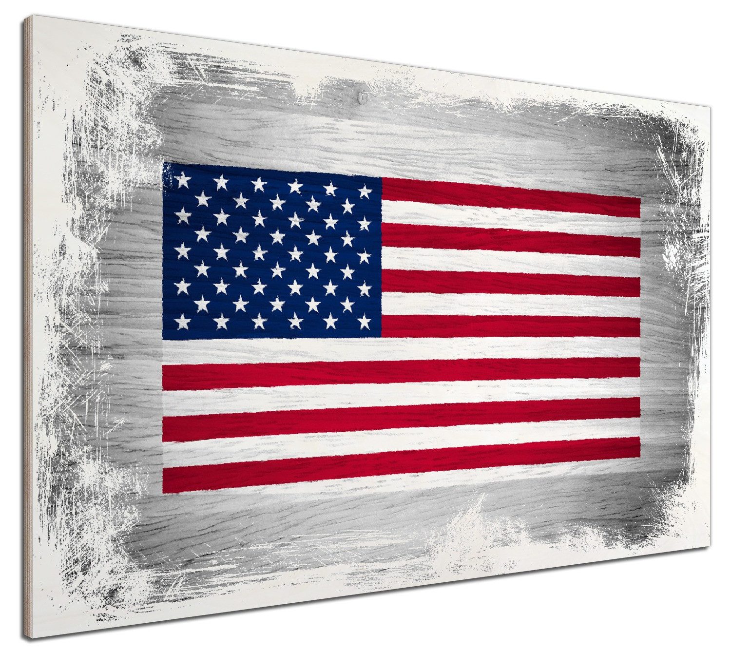 Wallario Holzbild, USA Flagge auf Holz, in verschiedenen Ausführungen
