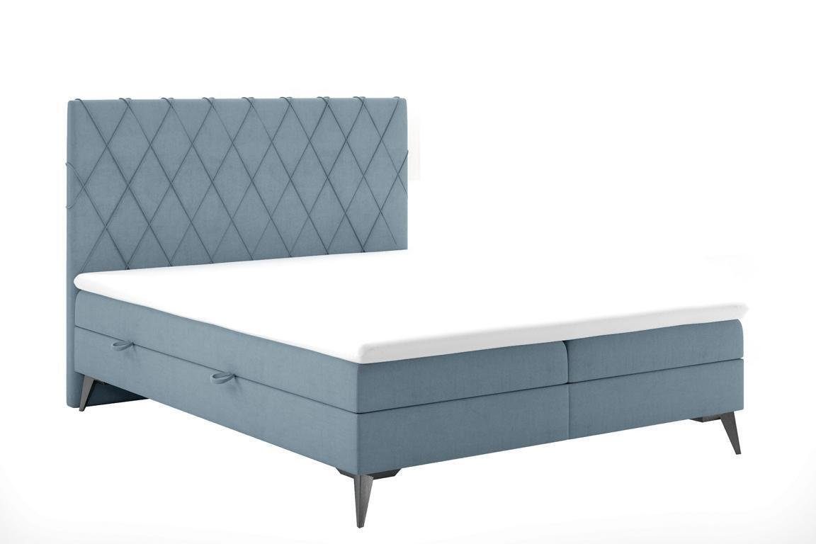 JVmoebel Luxus Made Stoff Boxspringbett Europa Schlafzimmer Boxspringbett, Design Polster in Blau Möbel Modern