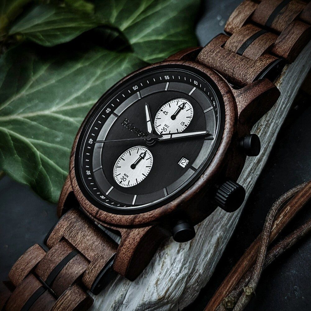 Holzwerk Chronograph Herren Holz Armband Uhr mit Datum, (Inklusive Armbandkürzer), Holz Unikate, ideal auch als Geschenk, Quarzwerk