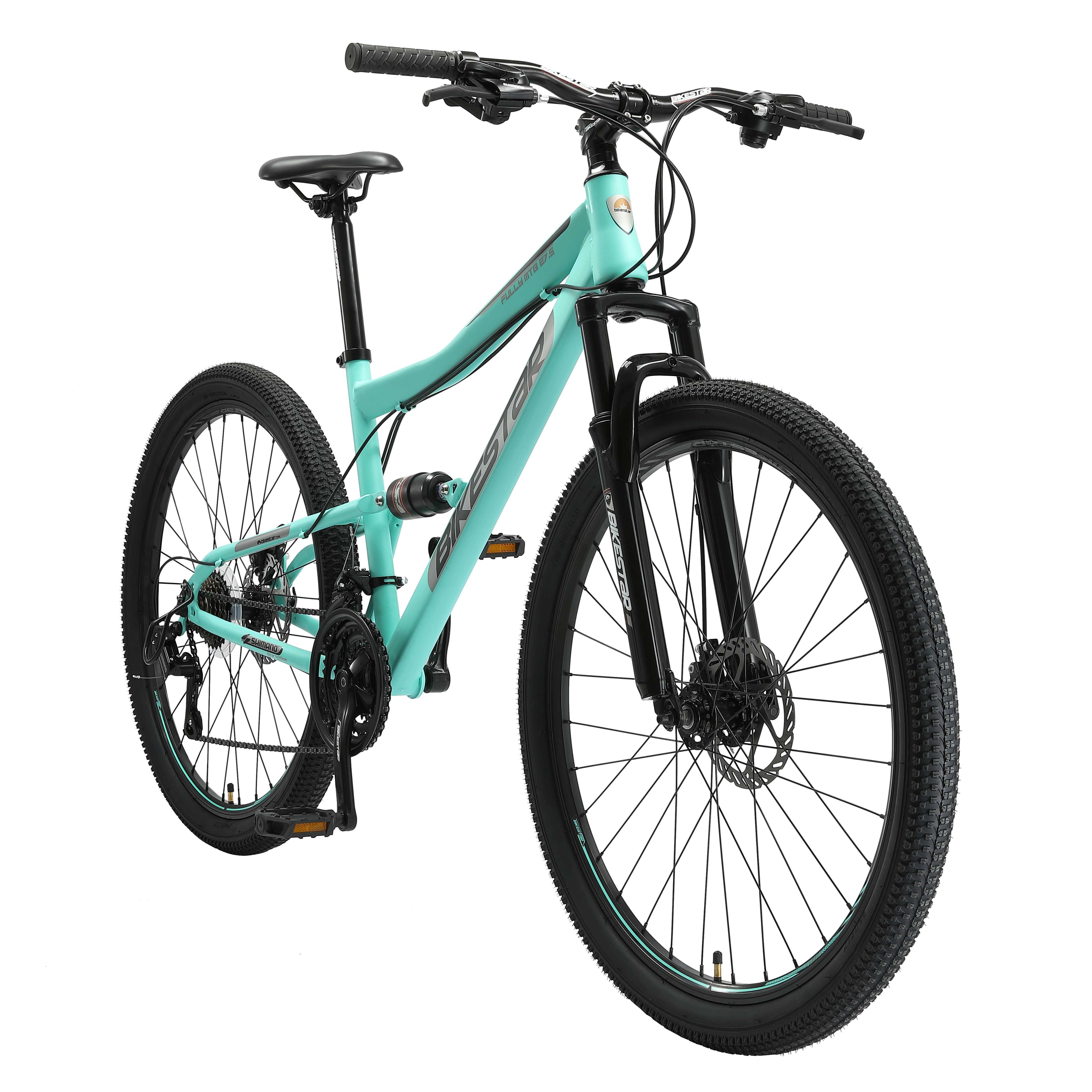 Bikestar Mountainbike 27.5 Zoll, ab 160 cm, Damen, Herren, 21 Gang Shimano Tourney RD-TY300 Schaltwerk, Kettenschaltung, Scheibenbremse, Rahmen 43 cm, Vollgefedert