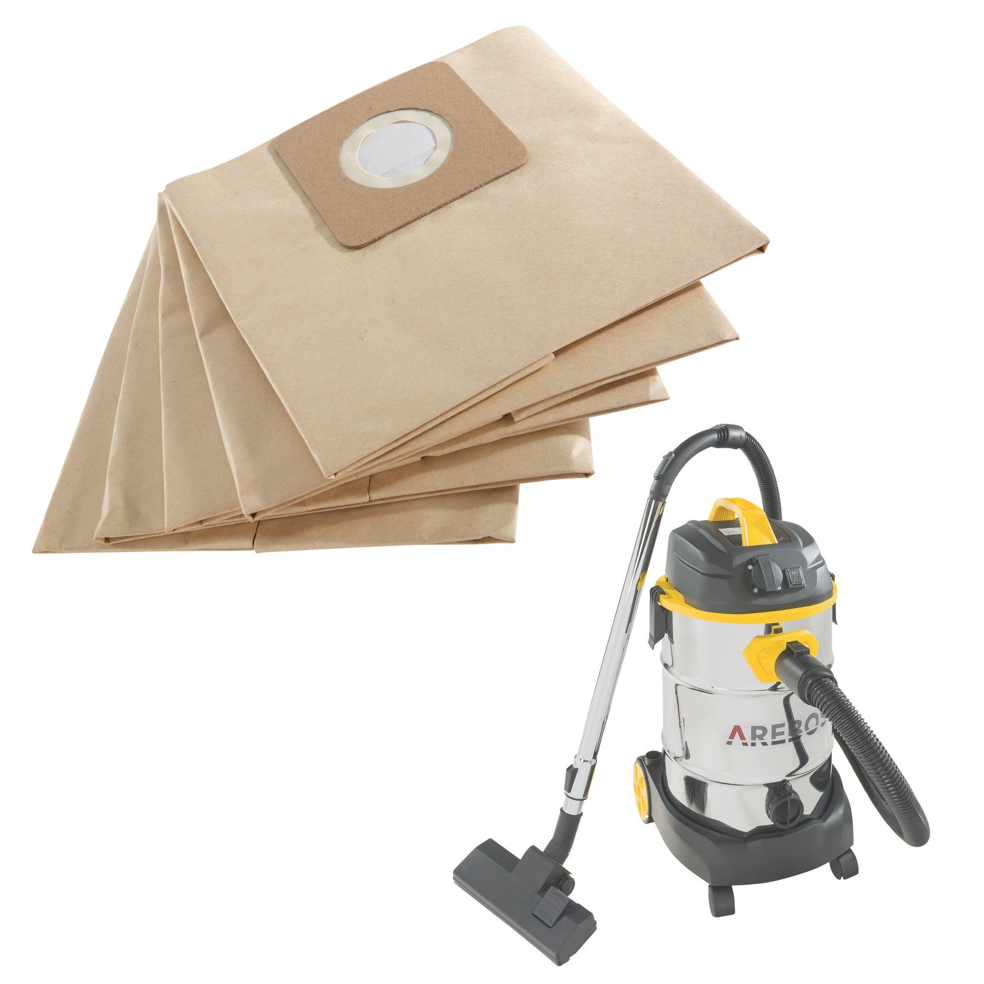 Arebos Staubsaugerbeutel 5x Spezialpapier, Geeignet für Industriestaubsauger 1800W, 2-lagig