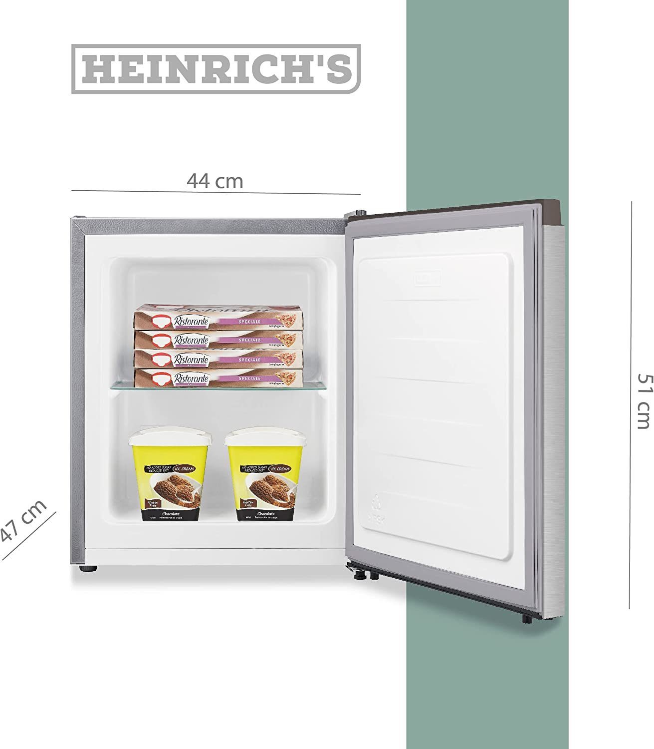51 Gefrierschrank Edelstahl Gefrierbox, hoch, Mini 44 Tiefkühlen Freezer cm cm 34L breit, Heinrich´s 39db, 4088, perfekt HGB Freezer