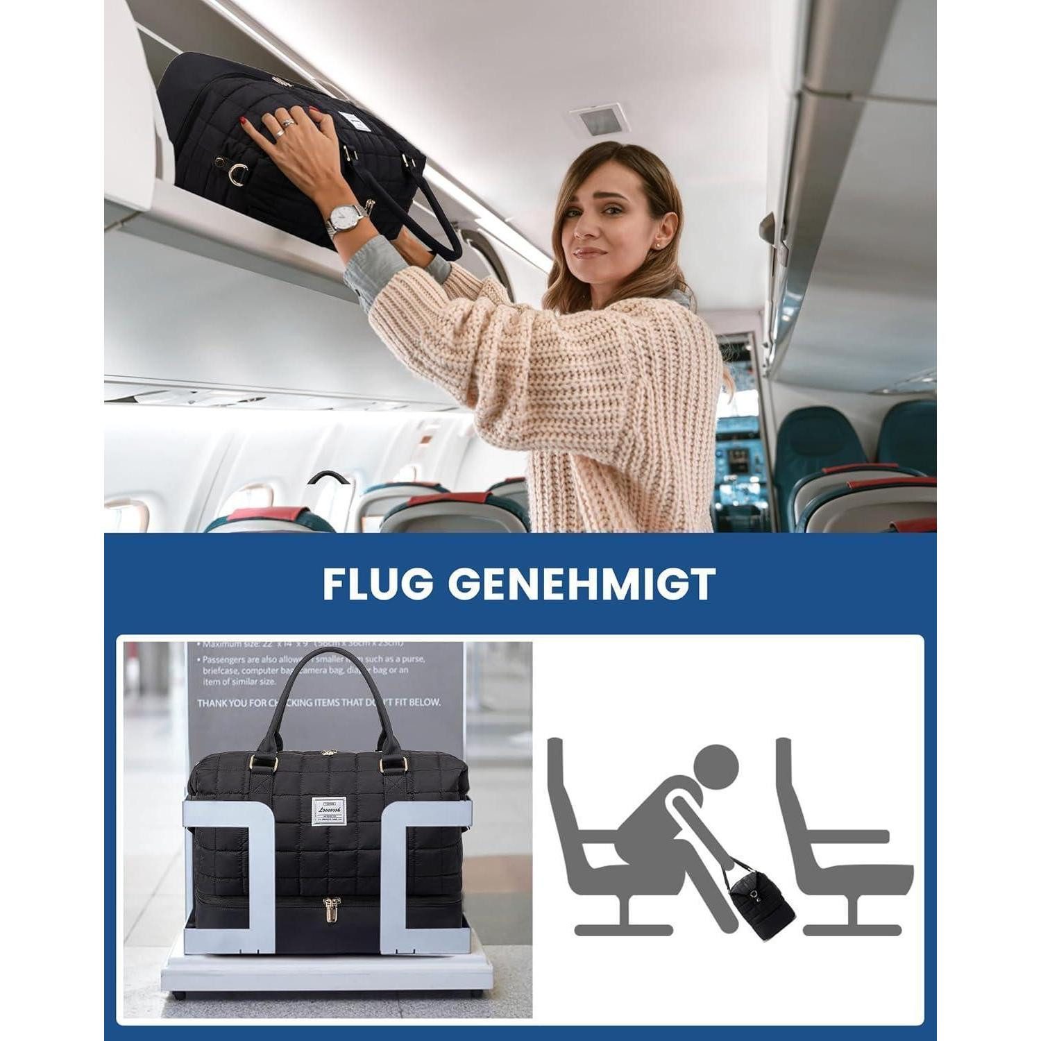 LuxusKollektion Weekender Leichte Reisetasche Damen mit Schuhfach & Nassfach, Schwarz – Bild 5 von 5