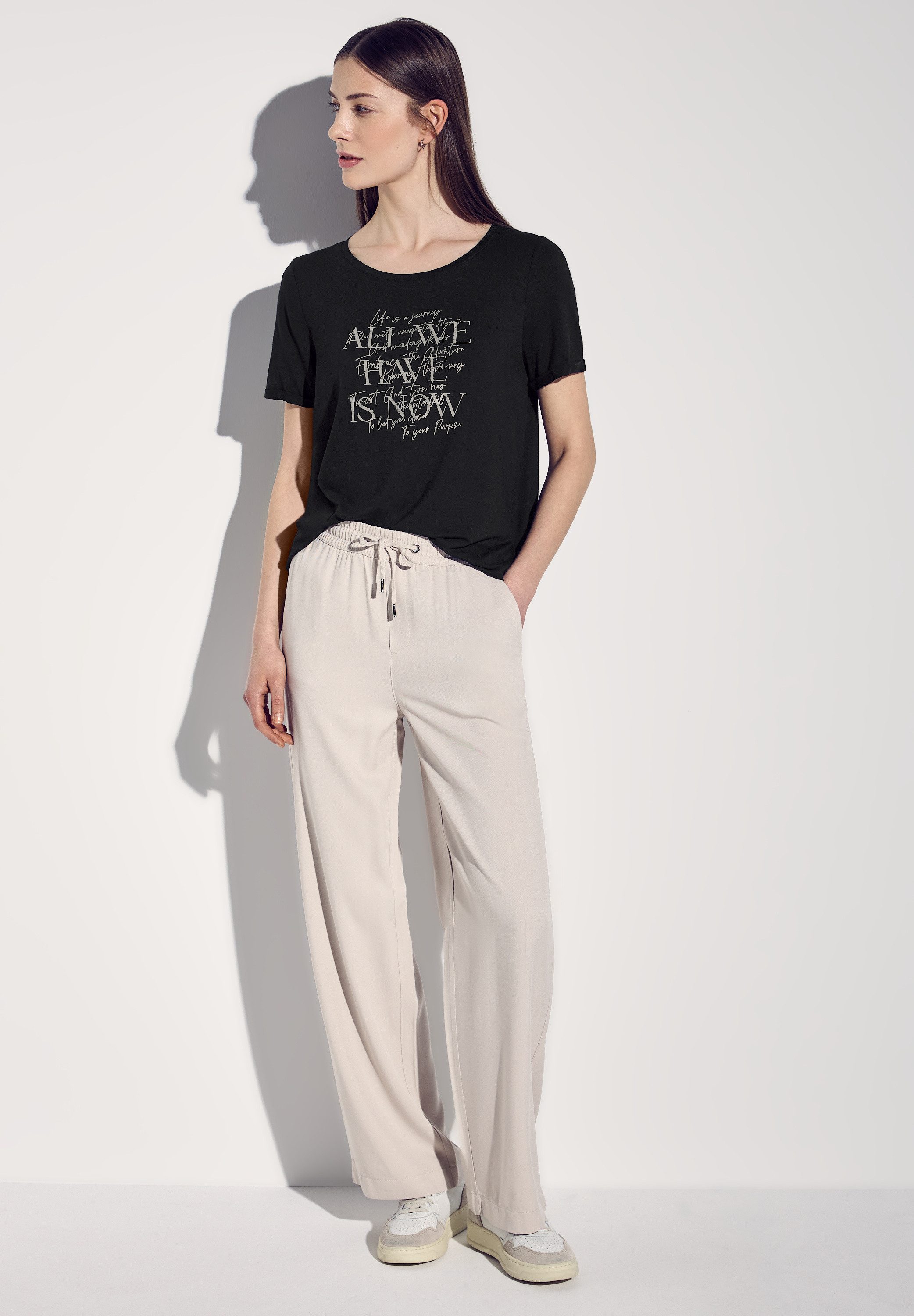 STREET ONE Rundhalsshirt mit Elastiksaum