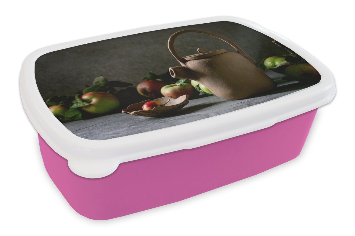 MuchoWow Lunchbox Teekanne - Tee - Stilleben, Kunststoff, (2-tlg), Brotbox für Erwachsene, Brotdose Kinder, Snackbox, Mädchen, Kunststoff rosa