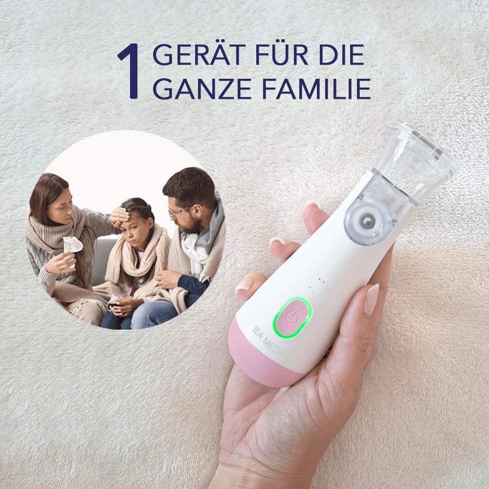 IEA Medical Inhalationsgerät pink für Erwachsene & Kinder, leise & USB-C, 1-tlg., inkl. Mundstück, Kinder- und Erwachsenenmaske, Mesh-Vernebler, 2 Modi, Anti-Rutsch-Boden, 3 Aufsätze