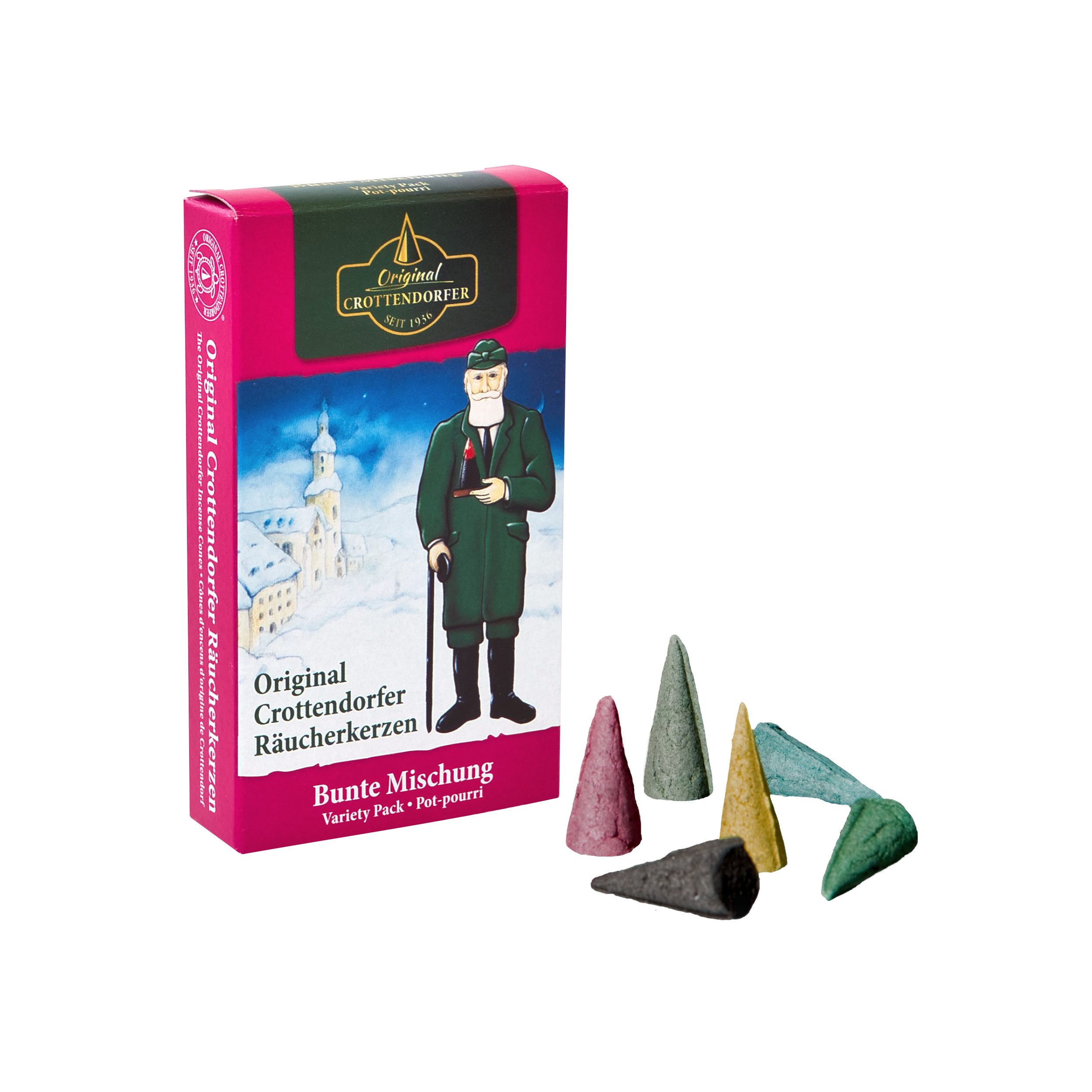 Crottendorfer Räucherkegel Crottendorfer Räucherkerzen 10er-Pack Bunte Mischung (Packung, 10-St., Vorteilspack), 100% Made in Germany