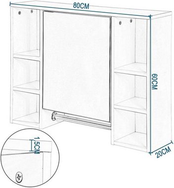 EUGAD Spiegelschrank (1-St) mit 8 Ablagen Wandschrank mit Tür 80x20x60cm Weiß