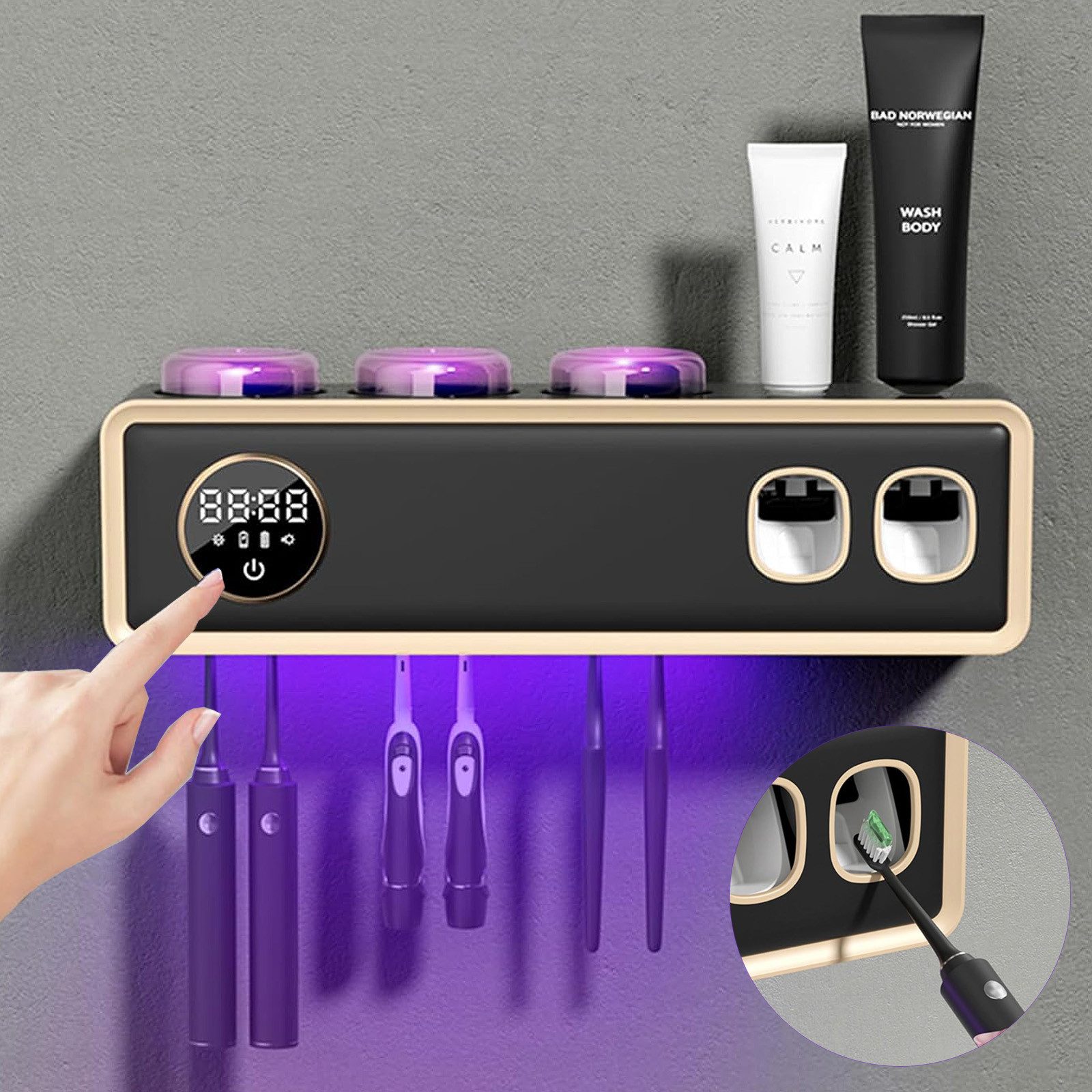 MOPUEA Zahnbürste Zahnbürsten Sterilisator Mit Becherhalter Und LED Touch, UV Sterilisation Heißlufttrocknung LED Touch Automatisch