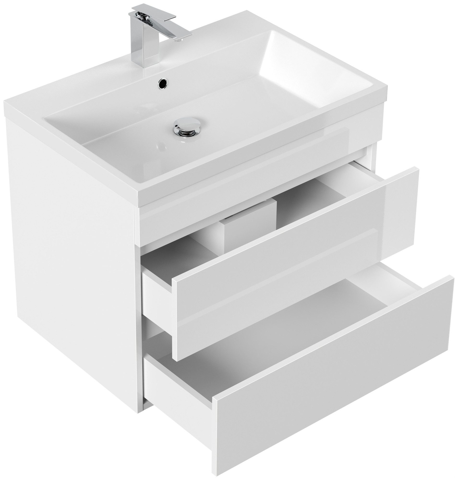 Magnolia Home Waschtisch Badmöbel Via 70 SoftClose weiss hochglanz mit grifflosen Schubladen – Bild 4 von 5