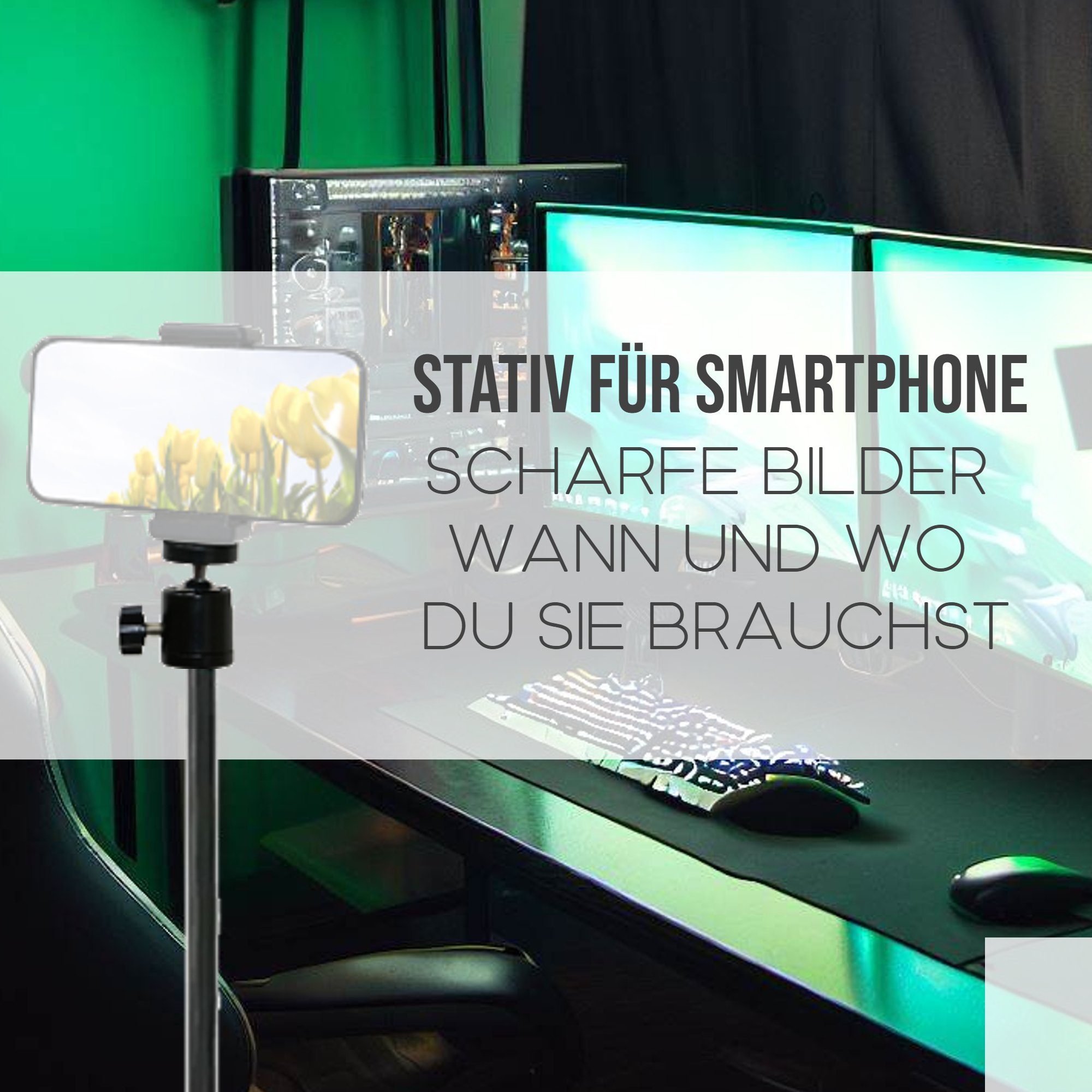 TronicXL 210cm Stativ Ständer für Apple iPhone Smartphone Handy Samsung Galaxy Handstativ (Höhenverstellbar, neigbar, schwenkbar)