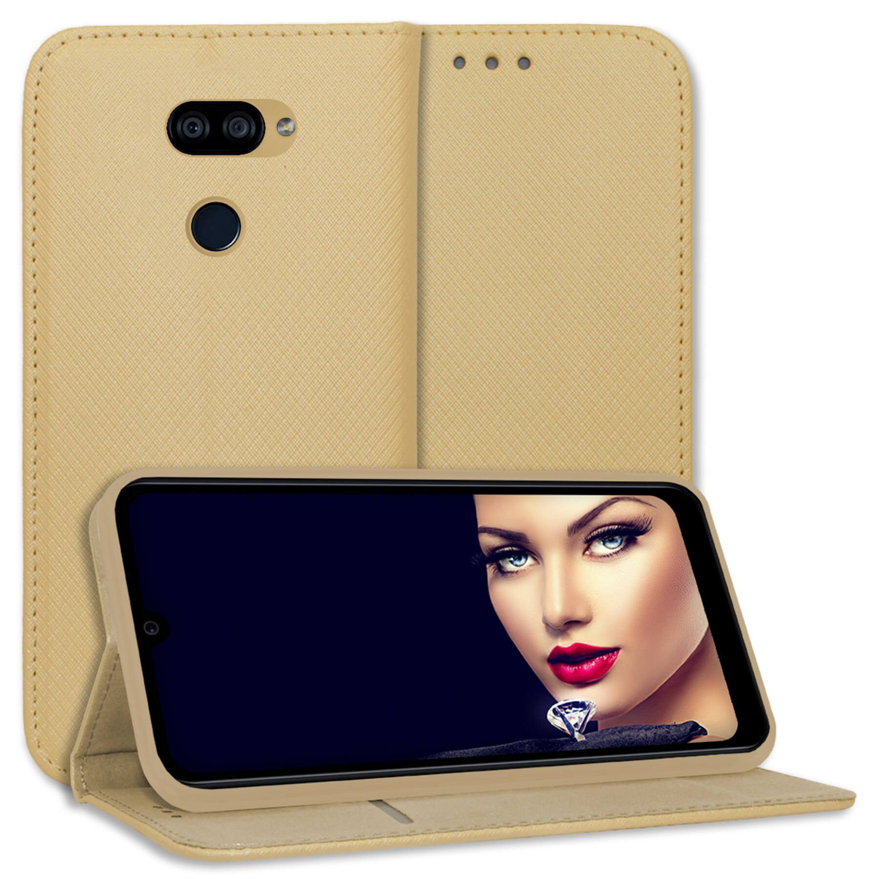mtb more energy Smartphone-Hülle Smart Magnet für LG K40S, Gold, Bookstyle Klapphülle Cover Wallet Case aus Kunstleder